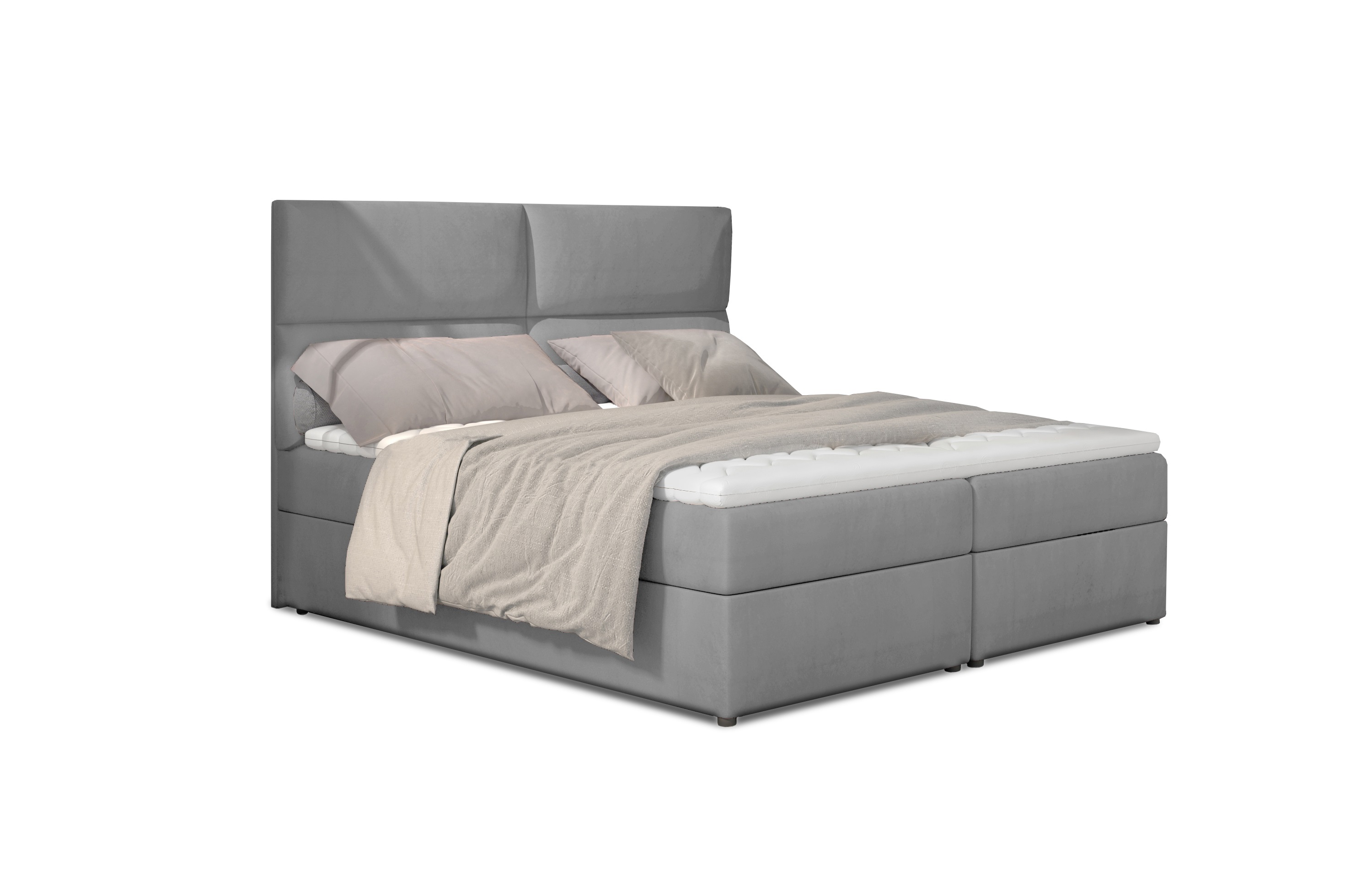 MOB, Manželská posteľ Boxspring 165 cm - Alyce (svetlosivá) (s matracmi)