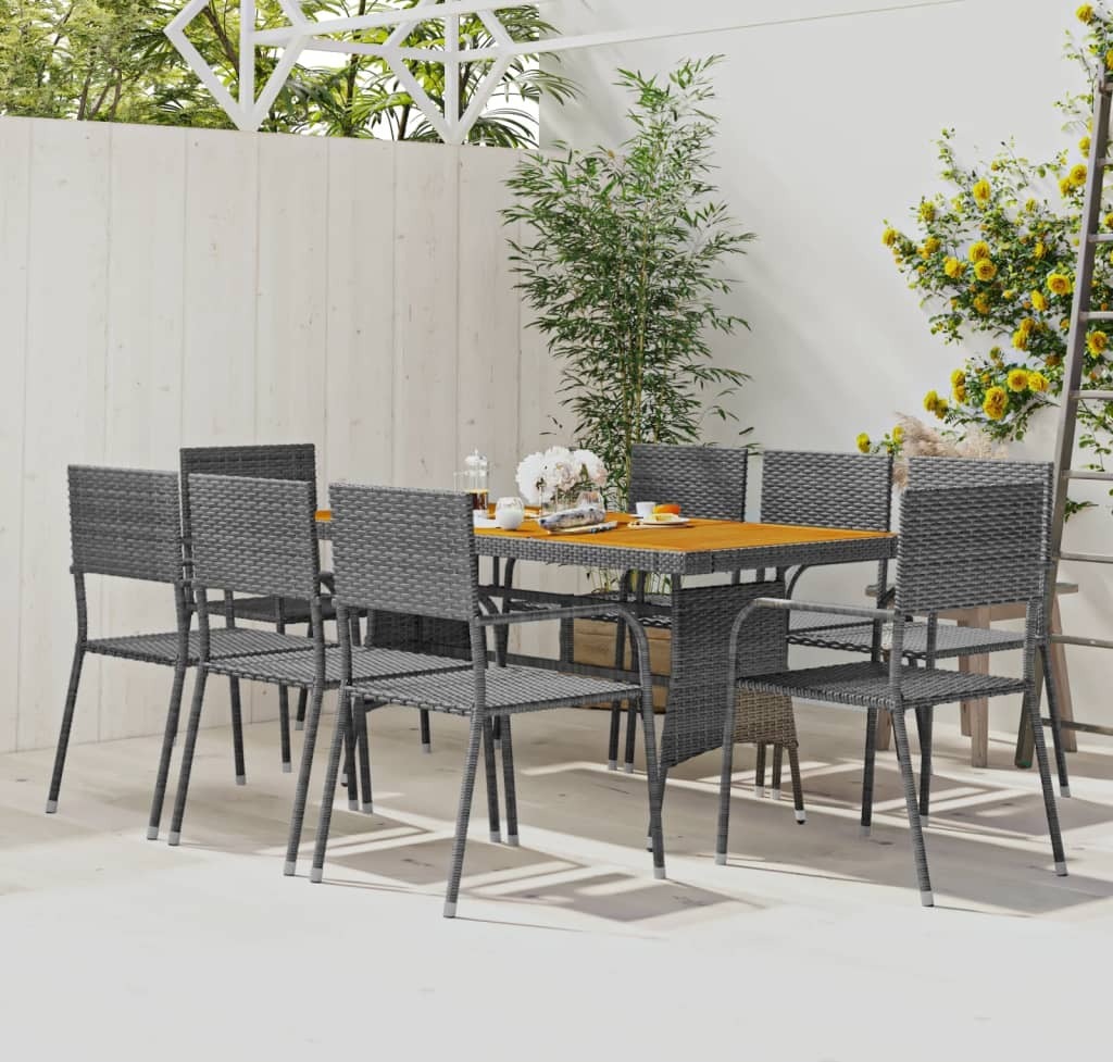 The Living Store 9 ks. Záhradný jedálenský set Poly ratan sivý