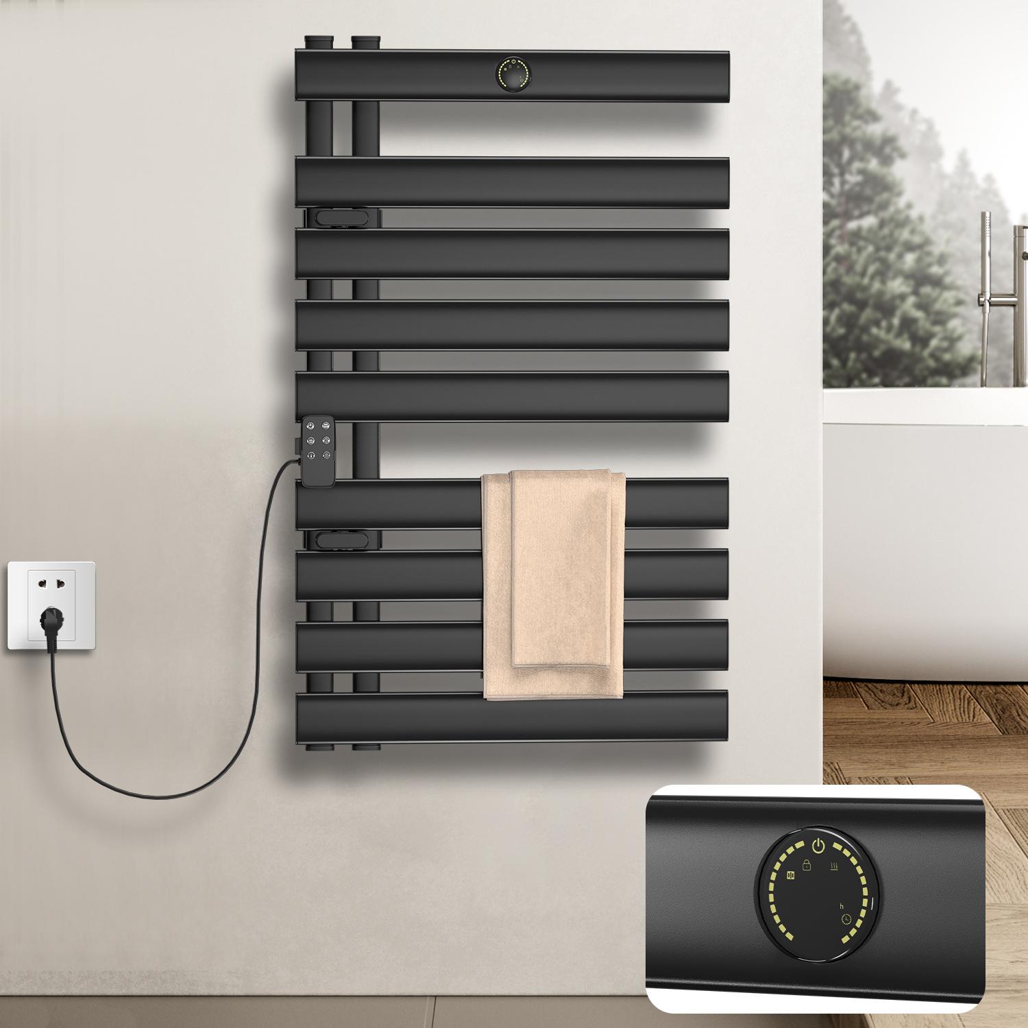 Jayseuw sušič uterákov Kúpeľňový radiátor Elektrický kúpeľňový radiátor s časovačom Ohrievač uterákov 910x 550mm Čierny držiak na uteráky Radiátor 425W s vykurovacím telesom