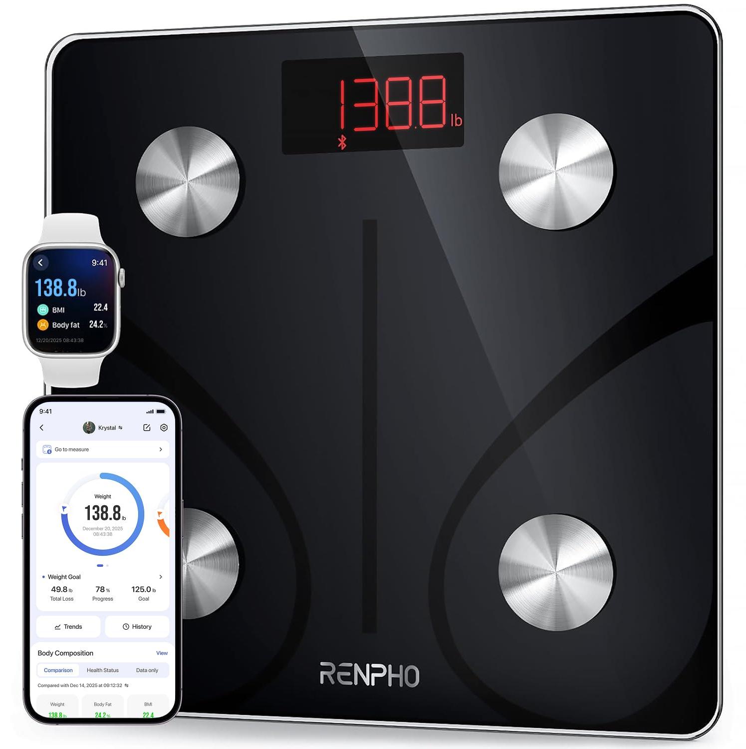 RENPHO Körperfettwaage 220kg, Personenwaage Digital, Smart Bluetooth Körperwaage