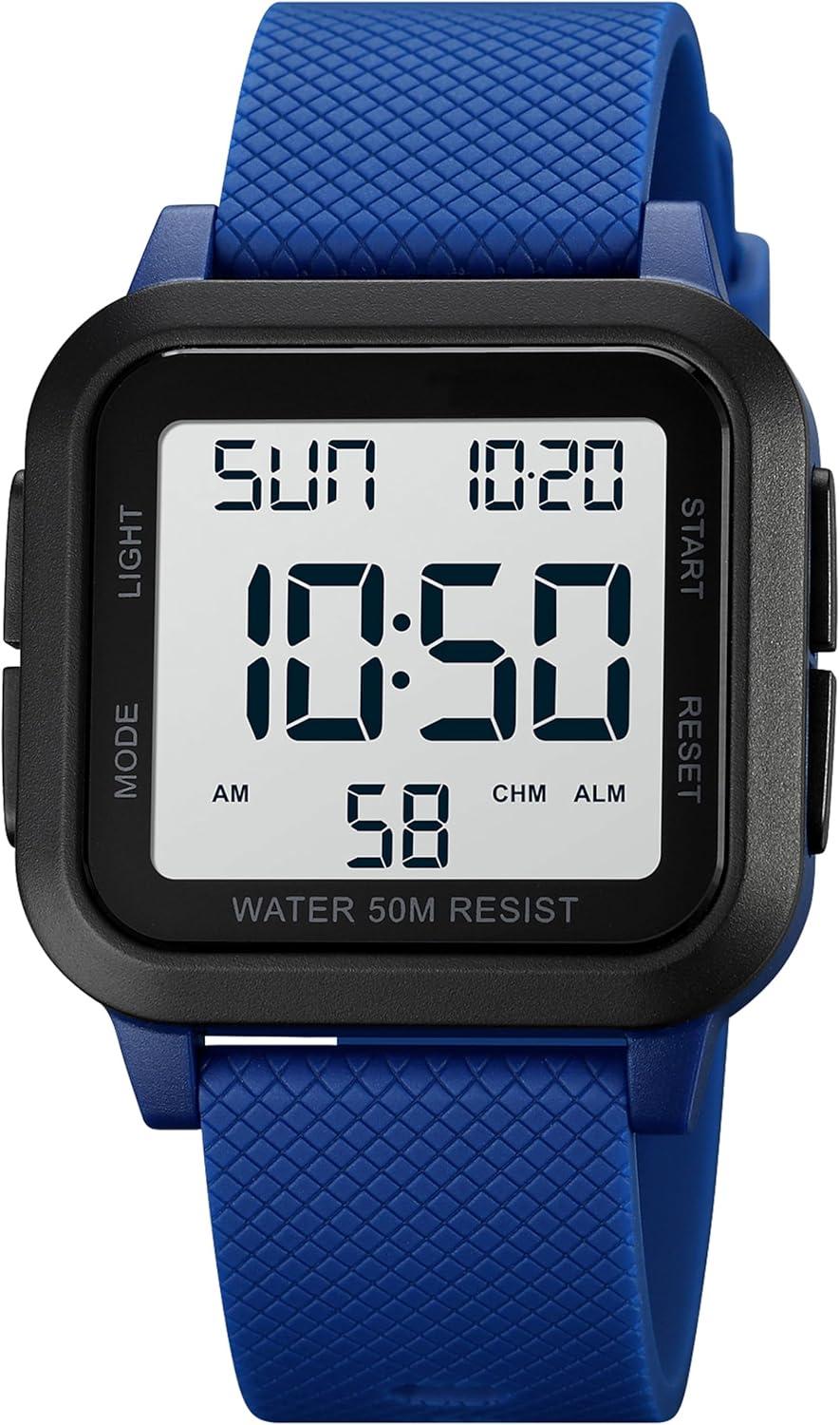 findtime Watch Quadratische Digitaluhr LED Große Ziffern Herren Damen Uni, Outdoor Sportuhr mit Alarm Timer Doppelzeit Stoppuhr 12/24H, 50M Wasserdicht