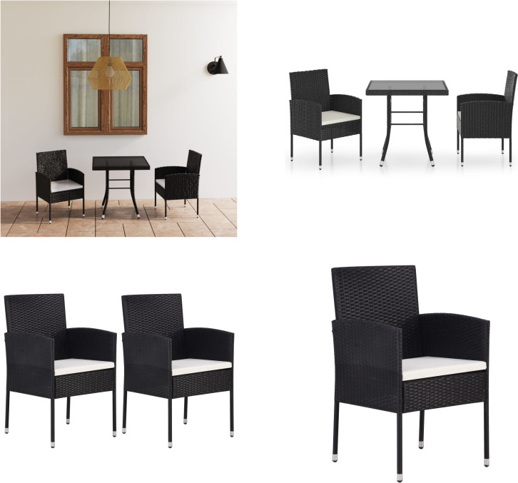 vidaXL 3 ks záhradný jedálenský set poly ratan čierny - Set záhradného nábytku - Sety záhradného nábytku - Záhradný stôl a stoličky - Záhradné stoly a stoličky