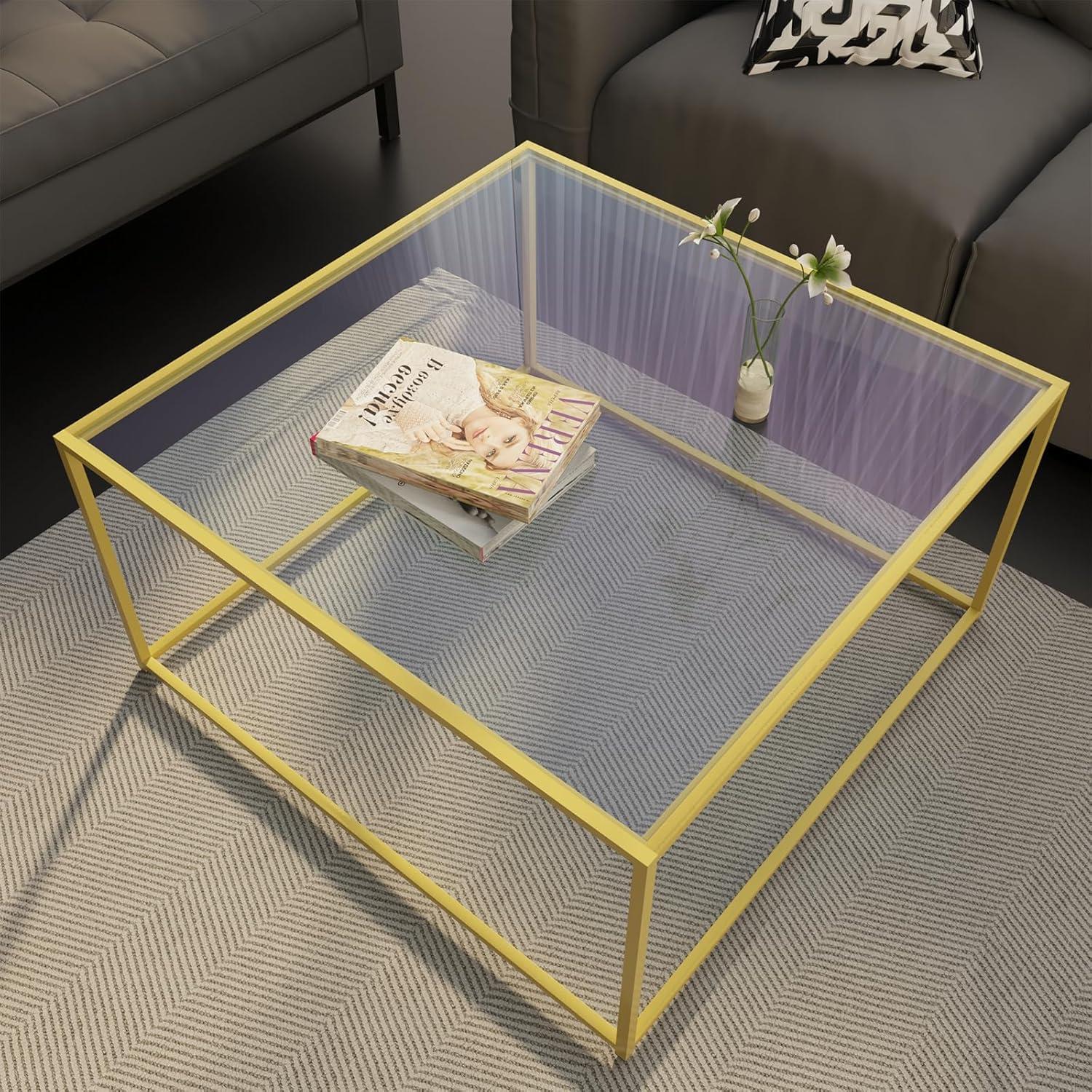 Sonstige Huhote Couchtisch Glas Quadratisch Gold Moderne Wohnzimmer 67x67