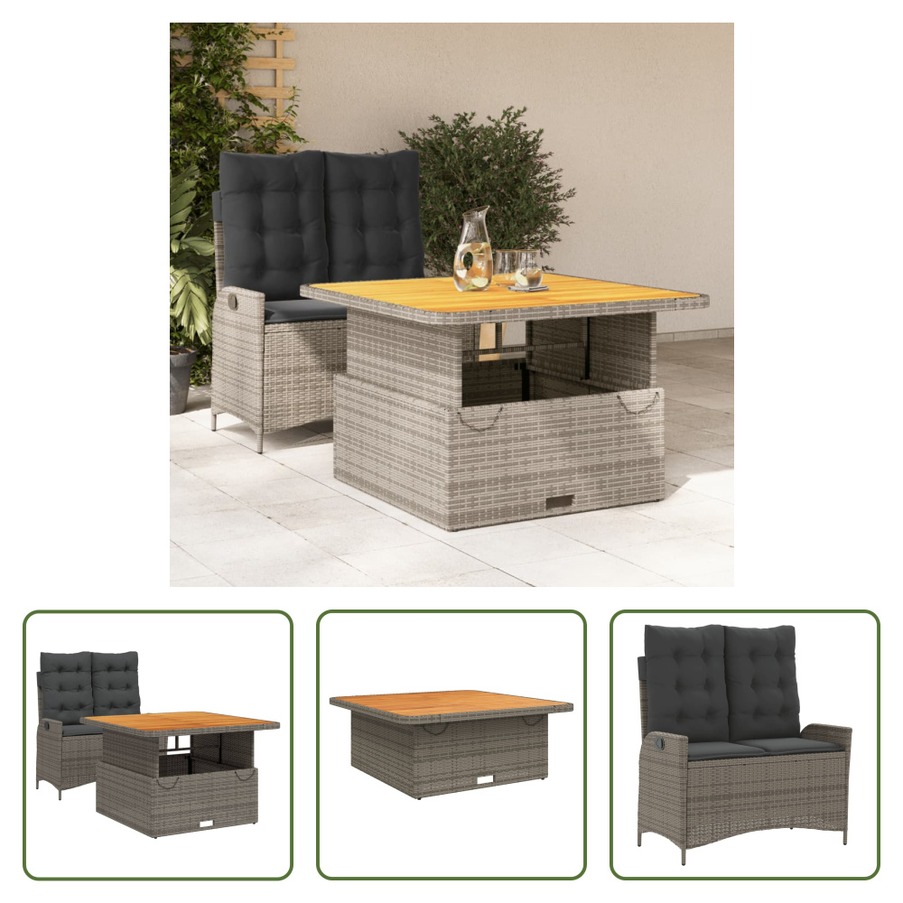 The Living Store 2-dielny záhradný jedálenský set s vankúšmi sivý polyratan