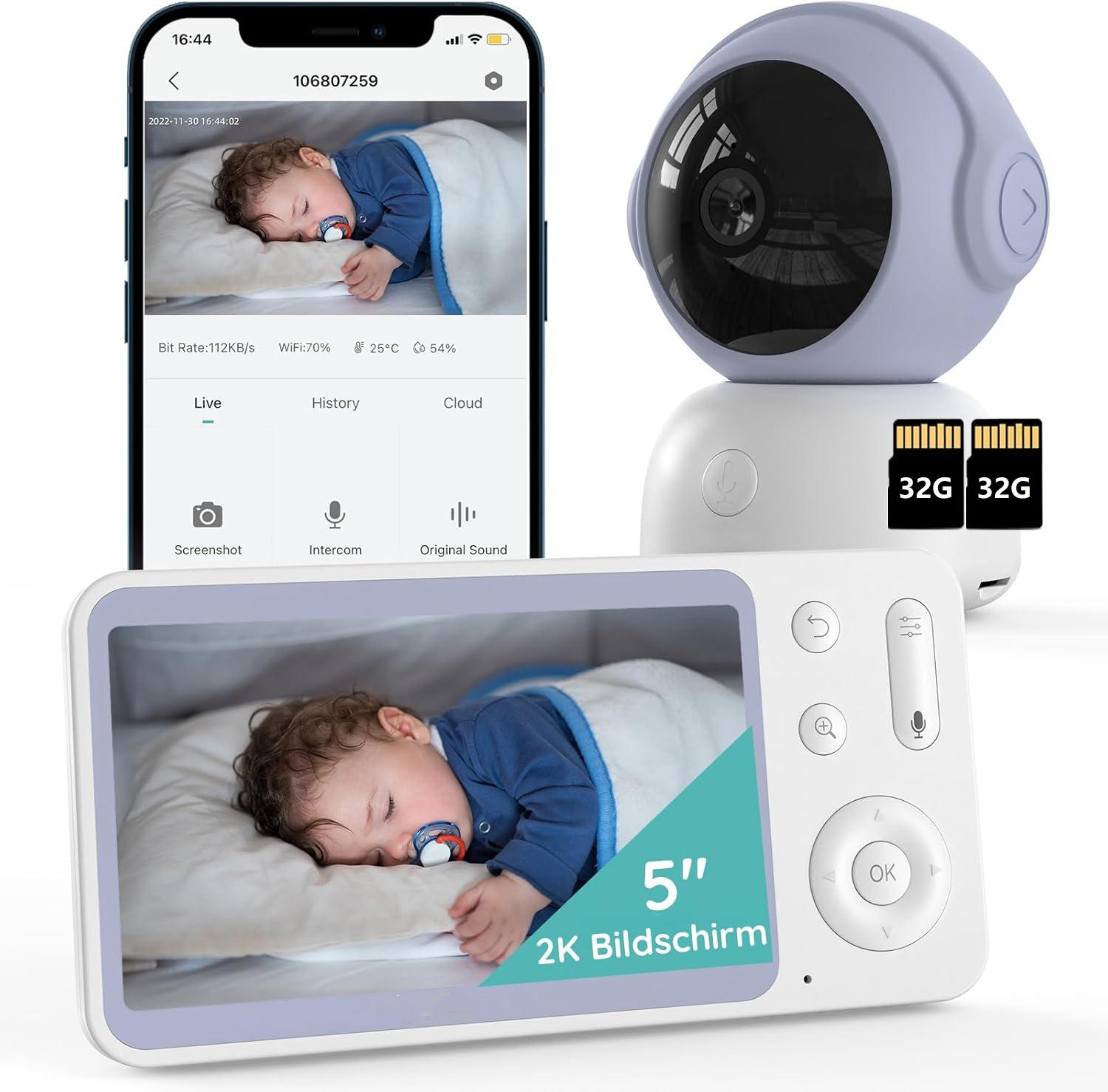 Avylet Babyphone mit Kamera und App 2K/3MP IR-Nachtsicht PTZ 360 Grad Bewegungsverfolgung Sichere Datenschutz 5