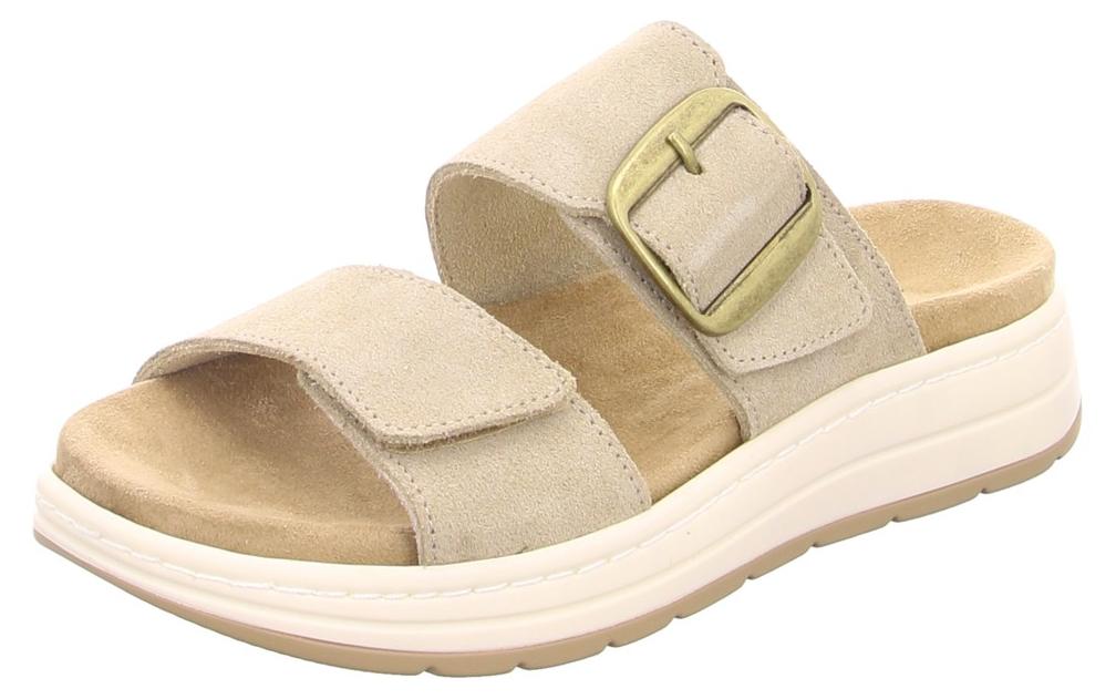 Rohde Damen Pantoletten Beige mit Riemenverschluss und bequemem Fußbett