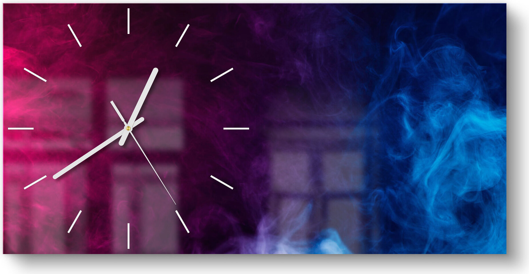 DEQORI Glasuhr 60x30 cm Modern 'Bunter Farbdunst' Wanduhr Glas Uhr Design leise WC-60-30-M-1206