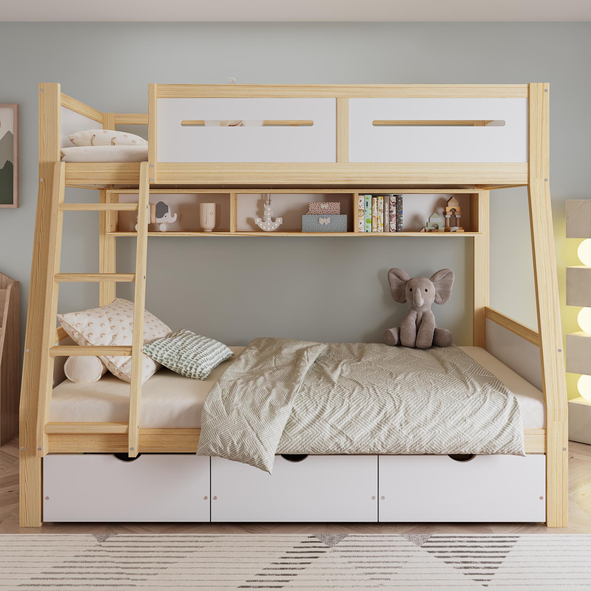 Letto A Castello In Metallo 3 Posti 90x200 Cm Con LED, USB, Scrivania E Scala Portaoggetti – Bianco, Multifunzione