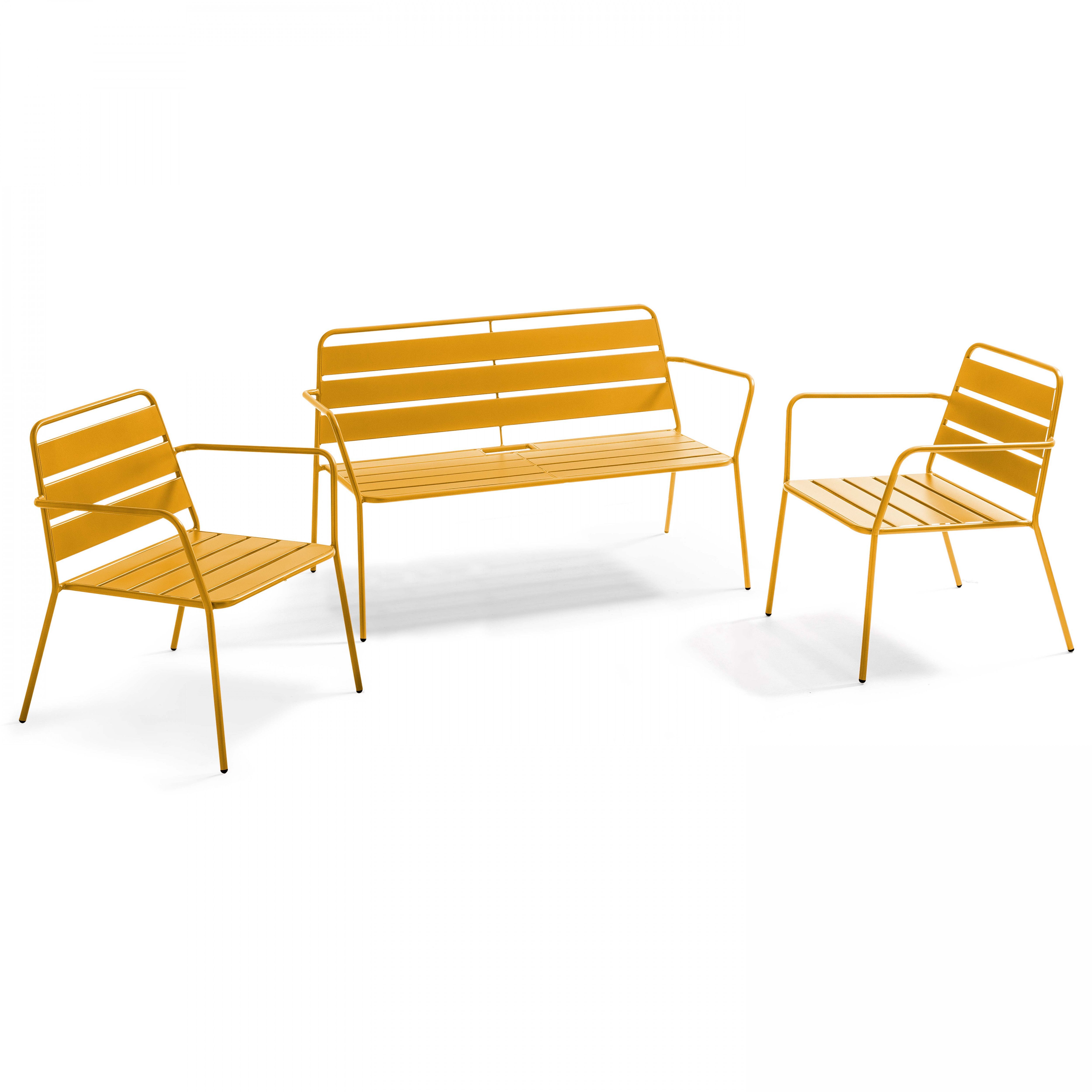 Gartenmöbel aus pulverbeschichtetem Stahl, 4 Plätze GELB - Oviala Palavas 105594