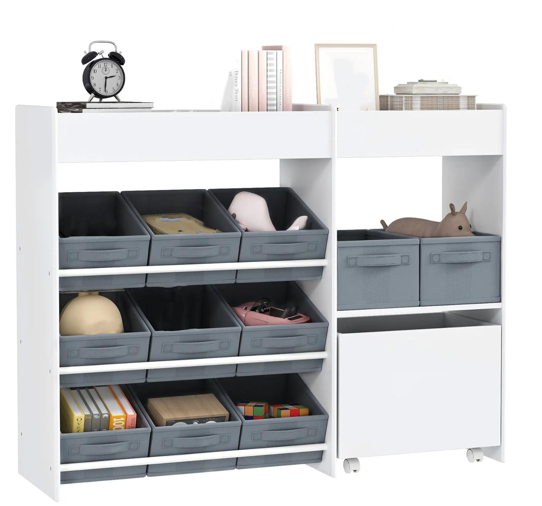 XTEILC Kinder-Aufbewahrungsregal, Spielzeugschrank für Kinder mit 11 Stoffboxen, Spielzeugaufbewahrung