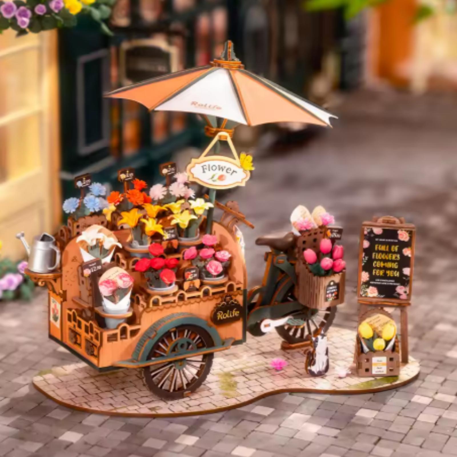 pdd Germany GmbH 3D Holz Blumenwagen Puzzle 187 Teile, DIY Bastelset, Vintage Blumenwagen mit Blumen, Kreativ-Kit für Mädchen, für Wohnzimmer und Arbeitszimmer