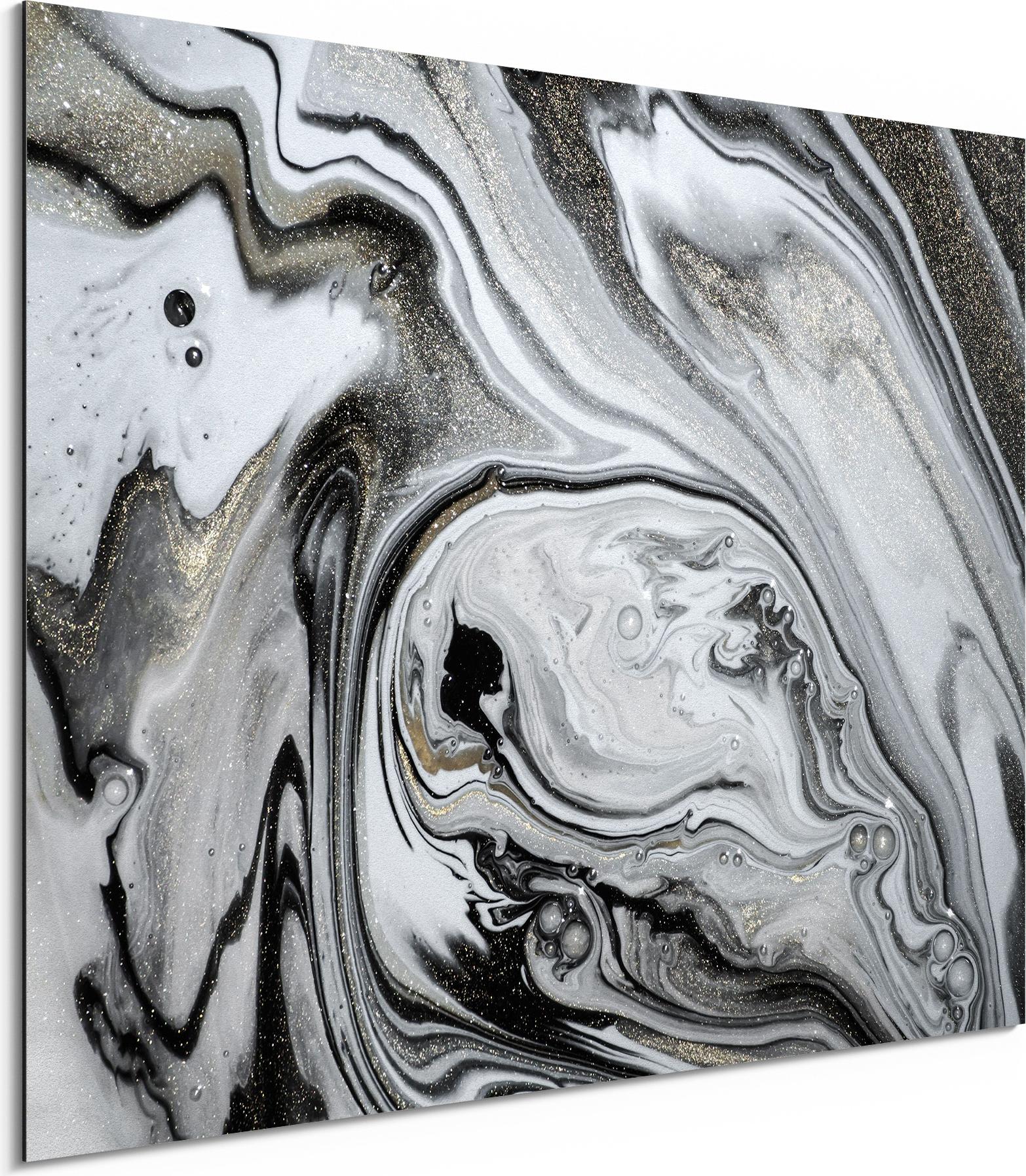 DEQORI Alu-Dibond Bild Weiß 40x30 cm 'Aufwendiger Marmordekor' Wandbild Metall dünn AD-40-30-W-1485-UV