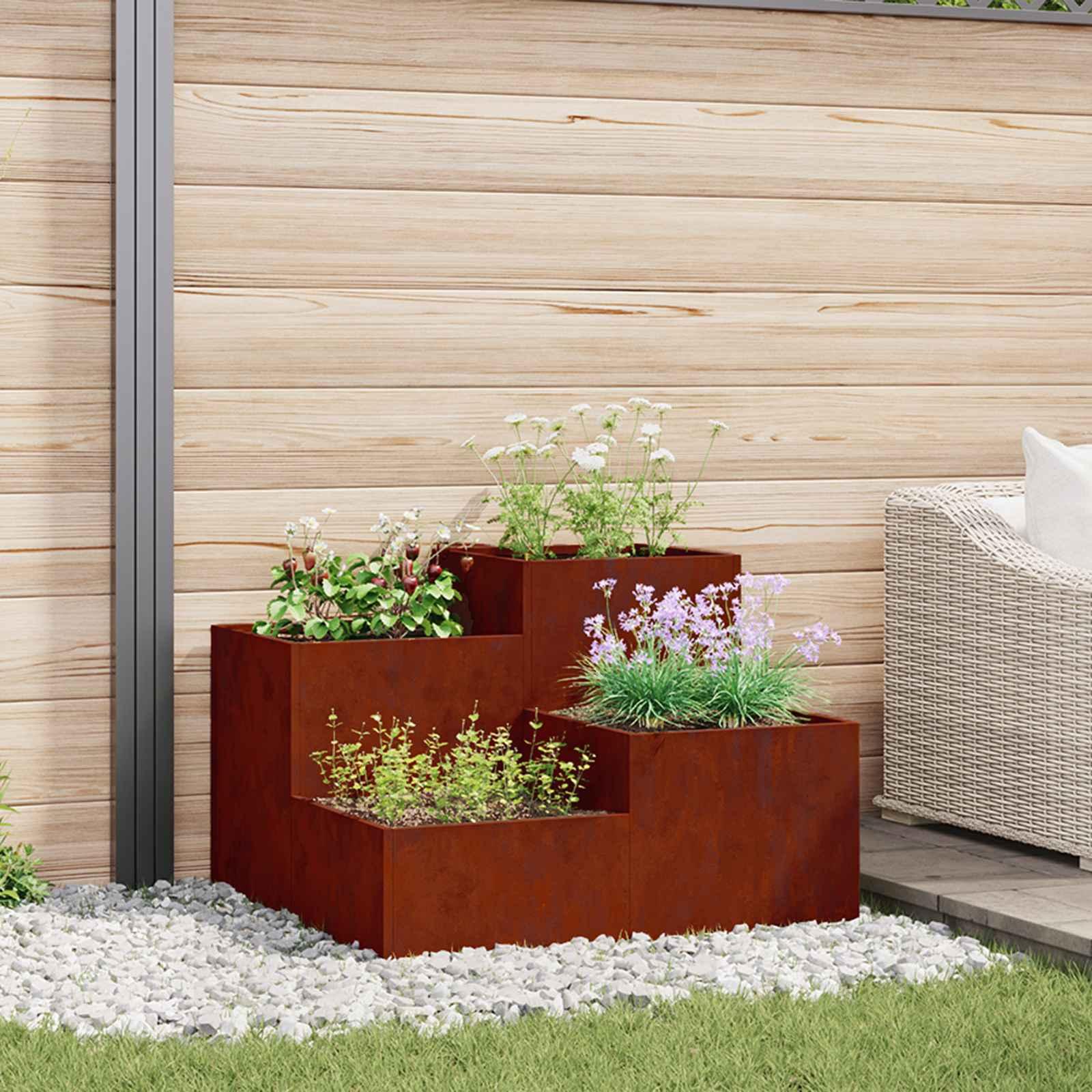 VidaXL Fioriera In Acciaio Corten 40x40x40 Cm – Effetto Ruggine, Vaso Rialzato Per Esterno - 3