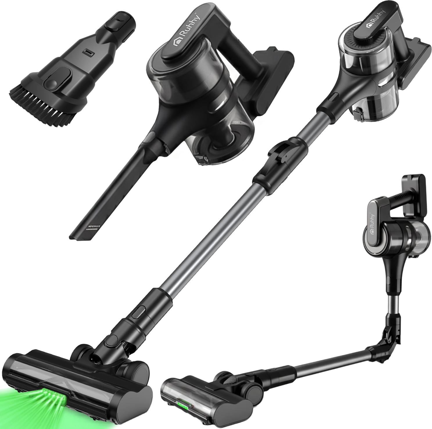 Ruhhy LunPro Bezvreckový vysávač 400 W - Bezvreckový vysávač s HEPA filtrom, 52 min. prevádzky, silný sací výkon, LED kefa, tichý ľahký vysávač na tvrdé podlahy a koberce