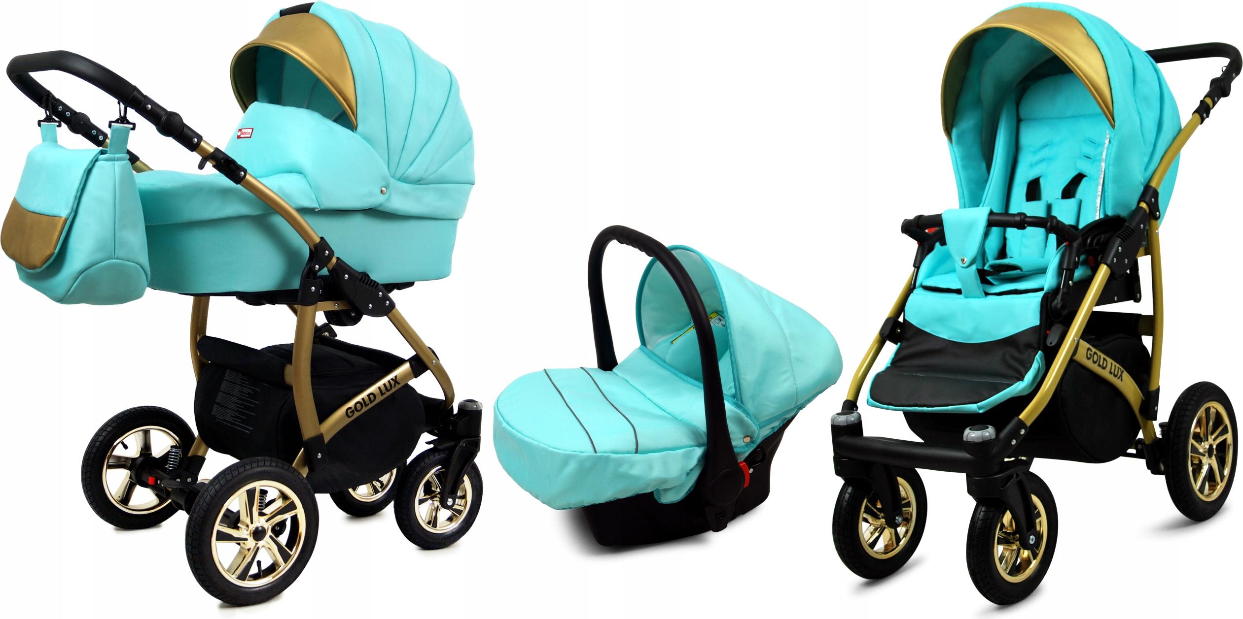 BabyLux Gold Lux | 3in1 Kinderwagen Set | Mint | Kombikinderwagen | Kinderwagenset | Buggy + Ba