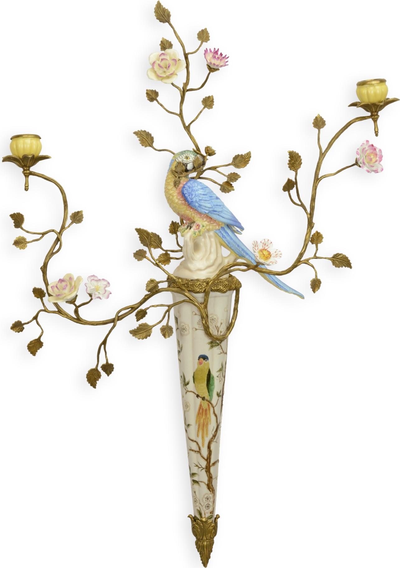 Aubaho Eine Wandapplikation aus Porzellan mit zwei Zweigen, auf Bronze montiert Replikat Retro Design Dekoration