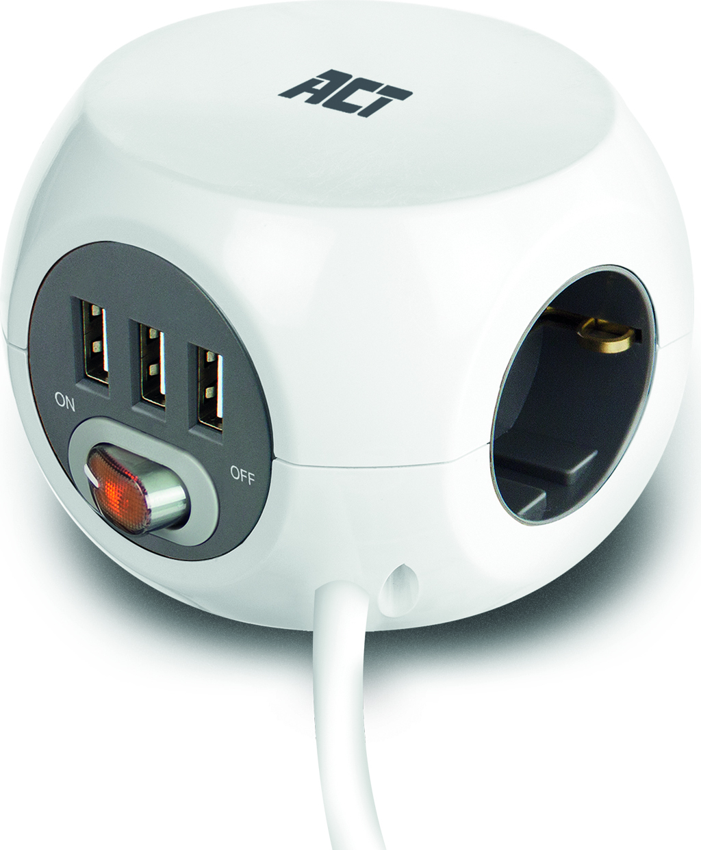ACT Kubische 3fach-Mehrfachsteckdose, inklusive 3 USB-Anschlüssen, 3 m AC2410