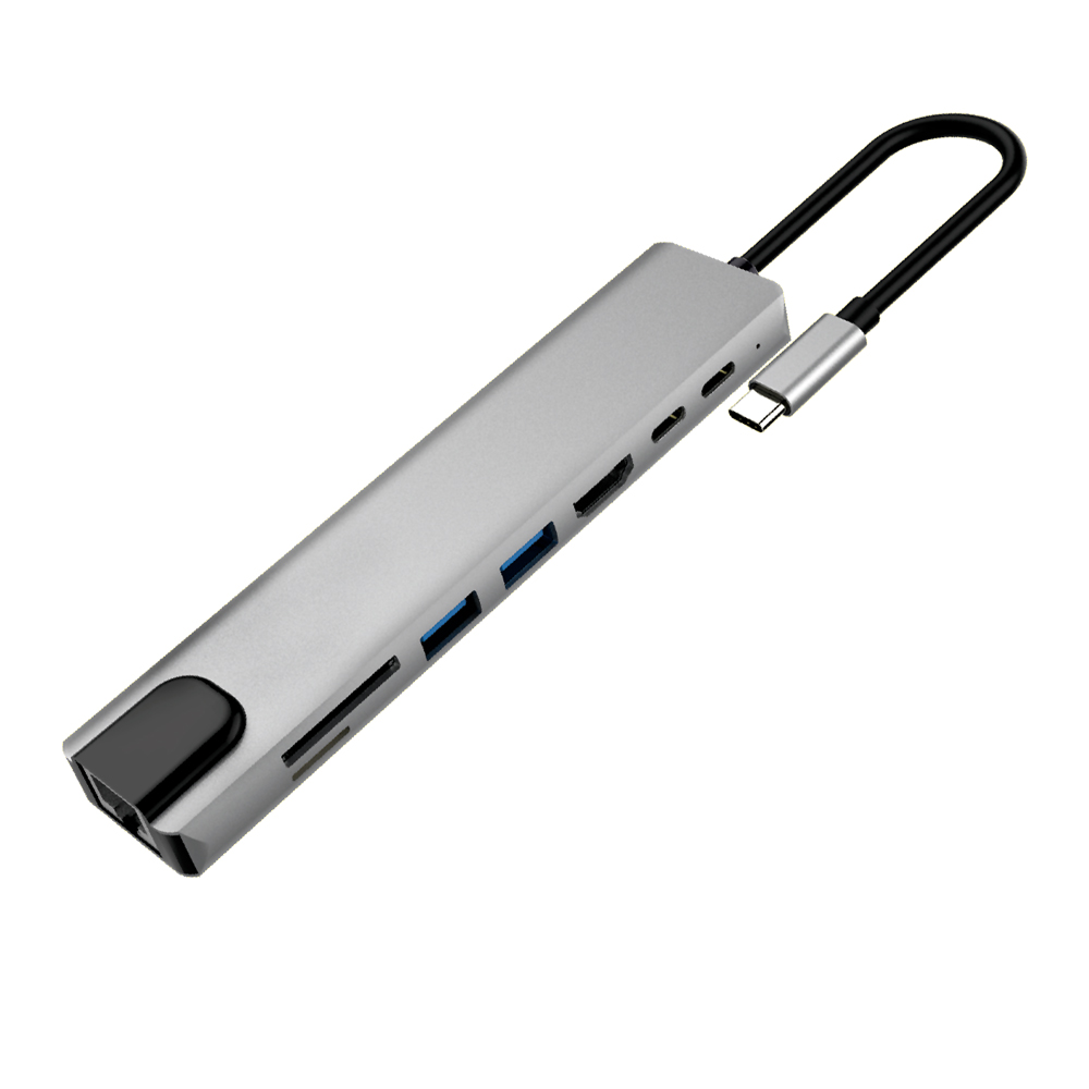 MKF-USBC81 Rozbočovač USB-C, 2× USB 3.0, 2× USB-C, HDMI 4K / 60Hz, RJ45, SD, micro SD, puzdro ALU