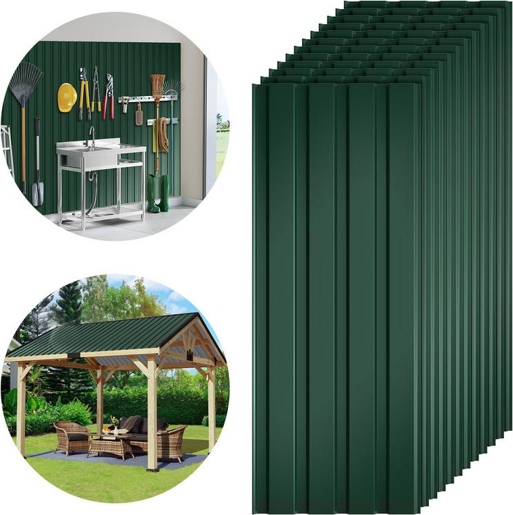 Hengda 24x trapézový plech 115x45 cm=12 ㎡ Strešný plech na prístrešok pre auto Profilovaný plech Strešný plech Vlnitý plech Strešné panely Nástenný plech Zelený