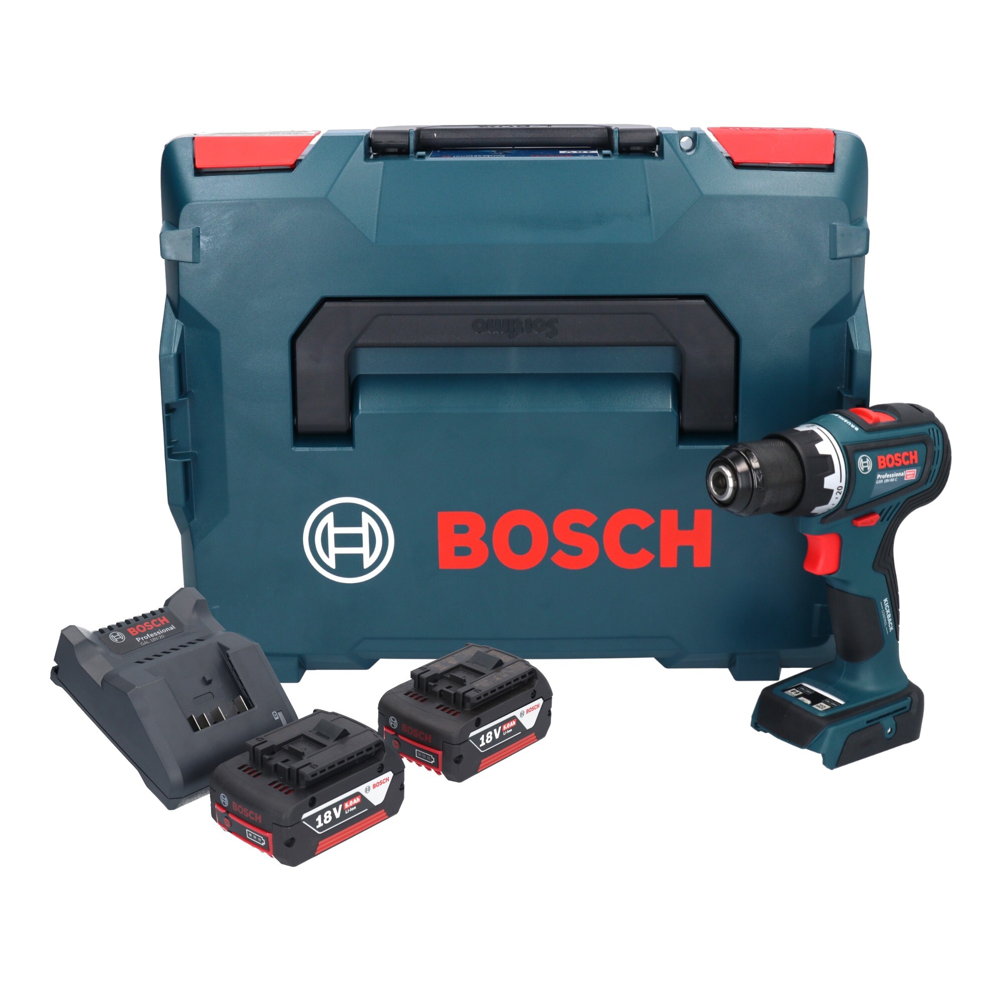 Bosch GSR 18V-90 C Profesionálny akumulátorový vŕtací skrutkovač 18 V 64 Nm + 2x akumulátor 5,0 Ah + nabíjačka + L-Boxx
