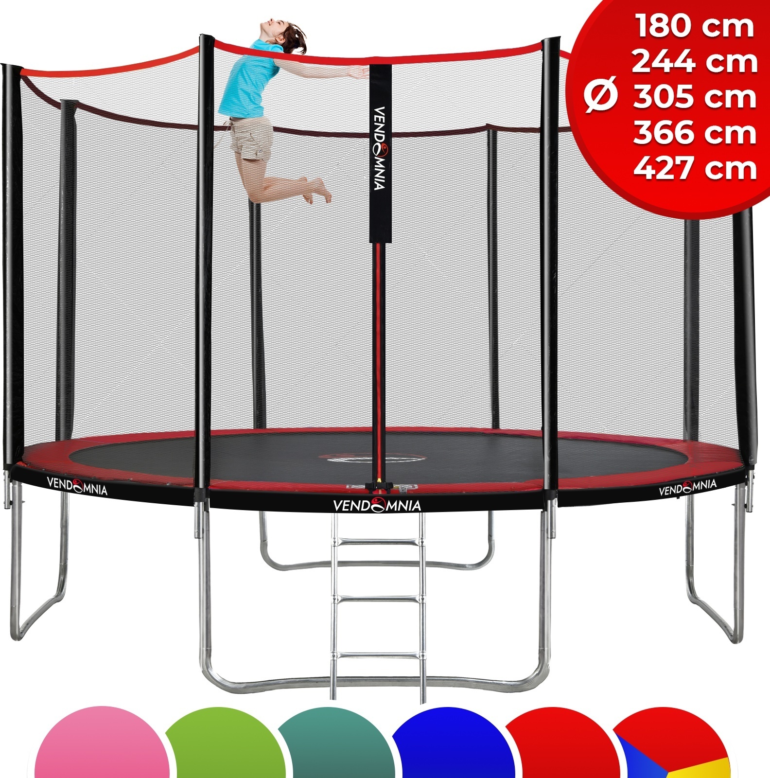 Trampolin - mit Sicherheitsnetz, Leiter, Randabdeckung, 180 244 305 366 427cm, Farbwahl - Outdoor Indoor Gartentrampolin Farbe: Rot Größe: Ø 366 cm