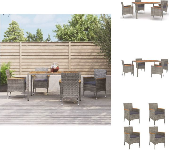 vidaXL 5-dielny záhradný jedálenský set s vankúšmi sivý polyratan - Záhradný nábytok sety