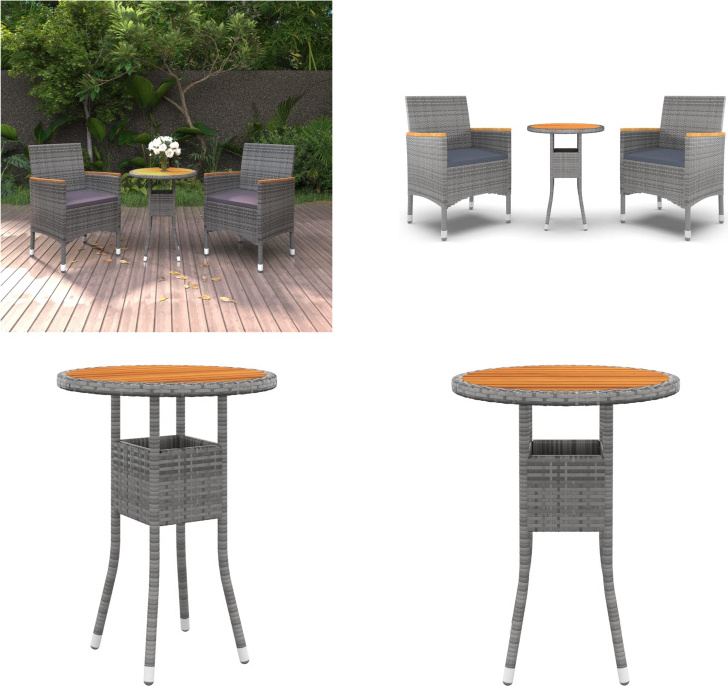 vidaXL 3 ks záhradný jedálenský set poly ratan sivý - Záhradný jedálenský set - Záhradné jedálenské sety - Vonkajší jedálenský set - Jedálenský set na terasu
