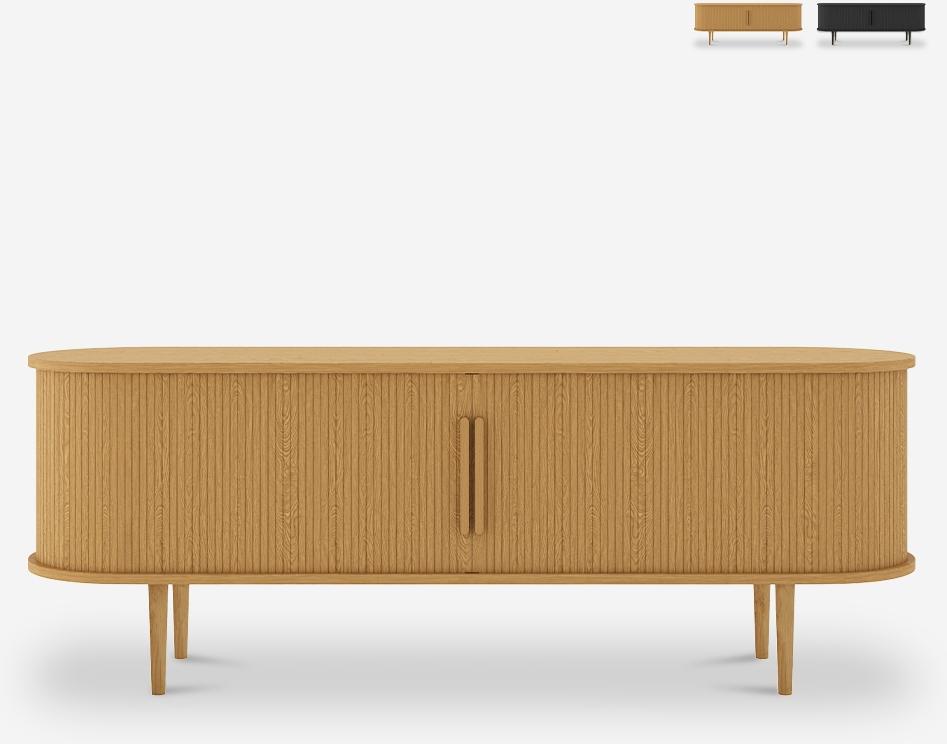 TV-Ständer vintage aus Holz mit Schiebetüren mit Rippen Fersit - Natur