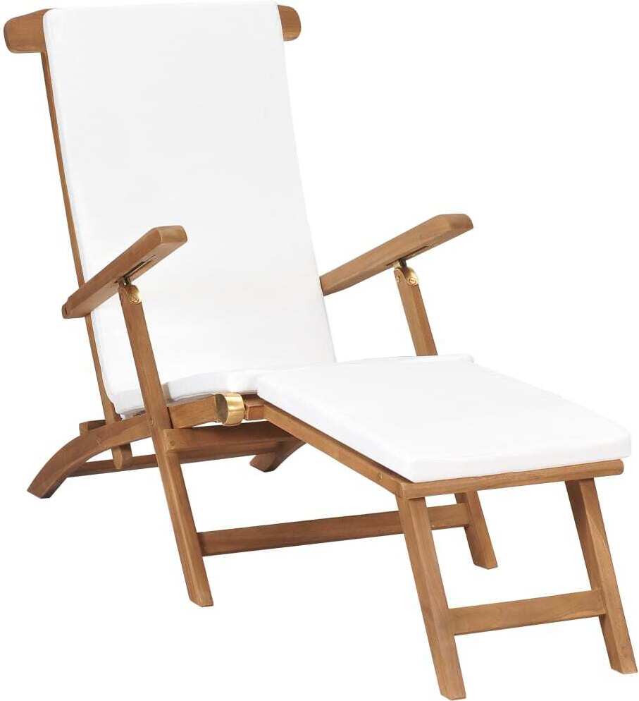 Prolenta Maison Exclusive - Liegestuhl mit Auflage Cremeweiß Massivholz Teak PP25-KF-47408-1997