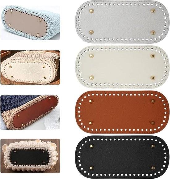 Merkloos 4 Stück Strick- und Häkel-Taschenboden aus ovalem Kunstleder - Für Häkeltaschen - Häkeltaschenboden - Mit Löchern - Lederboden - Handtaschen-Schultertasche - DIY-Zubehör. 109714-0