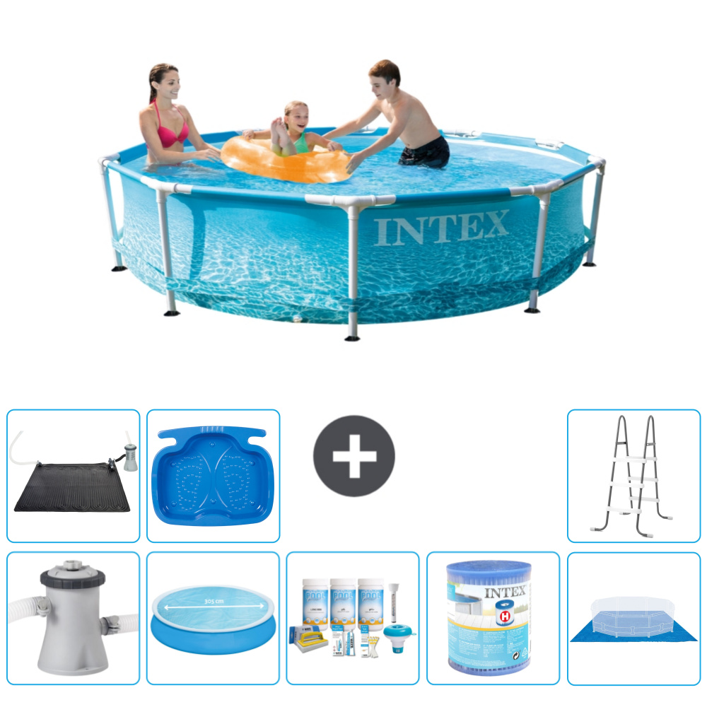 Bazén s okrúhlym rámom Intex - 305 x 76 cm - tlak vody - vrátane čerpadla - markíza - balík na údržbu - filter - plachta - solárna podložka - rebrík