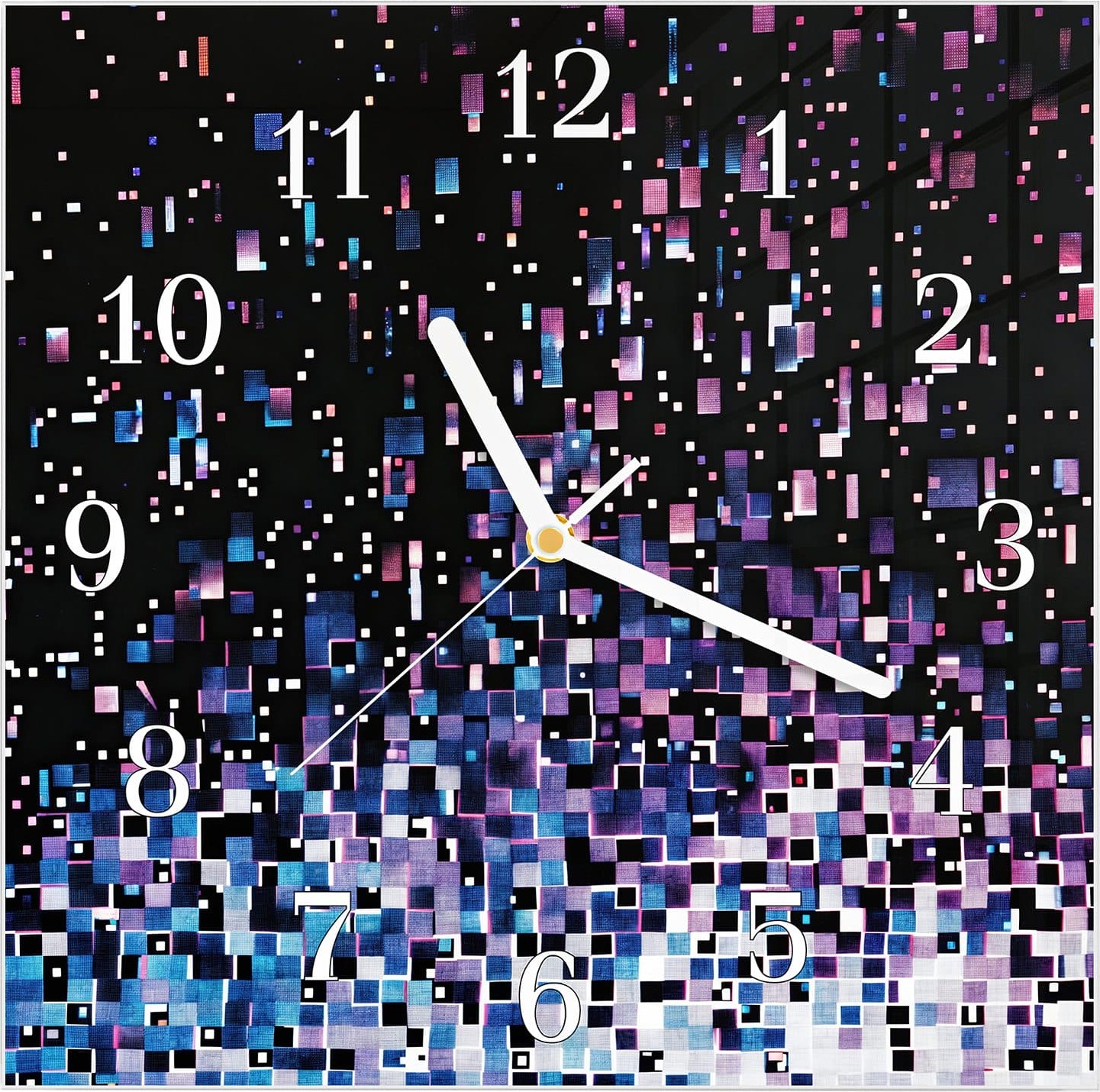 Primedeco Wanduhr aus Glas mit Motiv Pixelmuster- 30 x 30 cm - inkl. Aufhängesystem