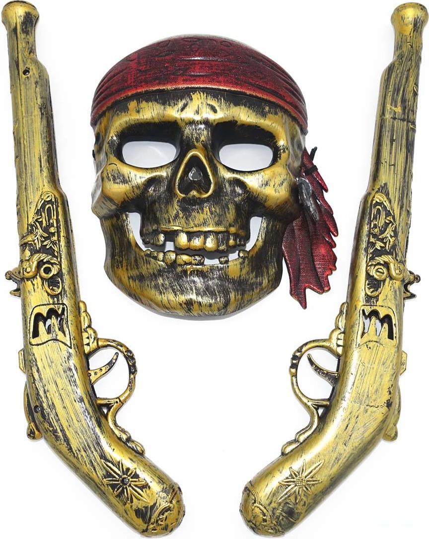 Kinder Piraten Maske + 2 goldene Pistolen / 611035-611112 (P)