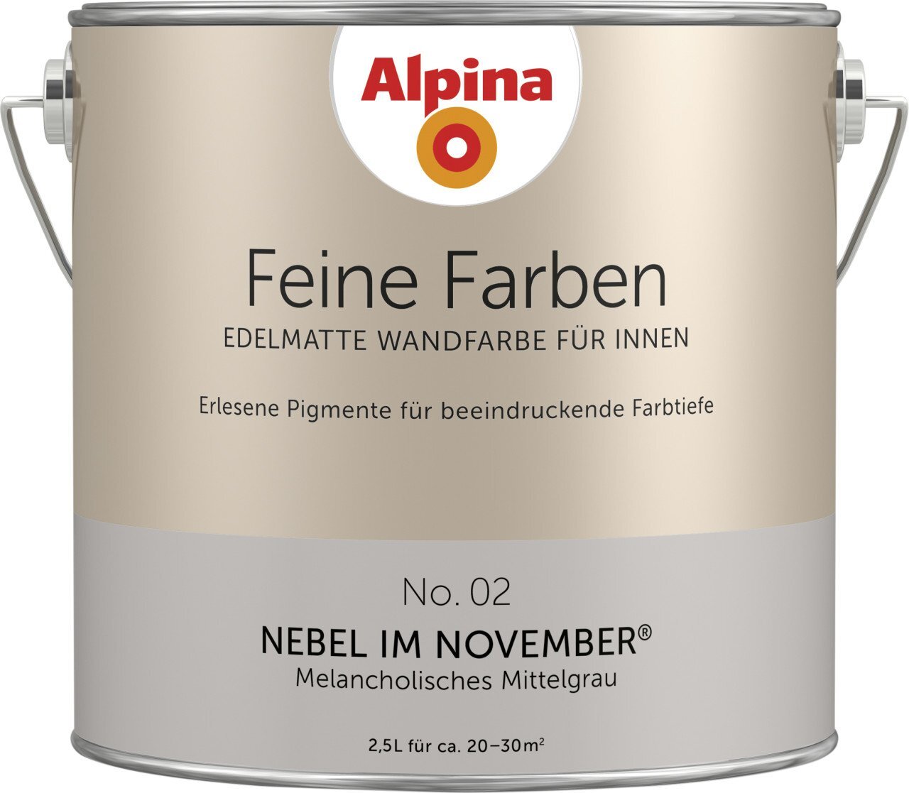 Alpina Feine Farben Wandfarbe No. 02 Nebel im November - melancholisches mittelgrau 2,5 L 898588