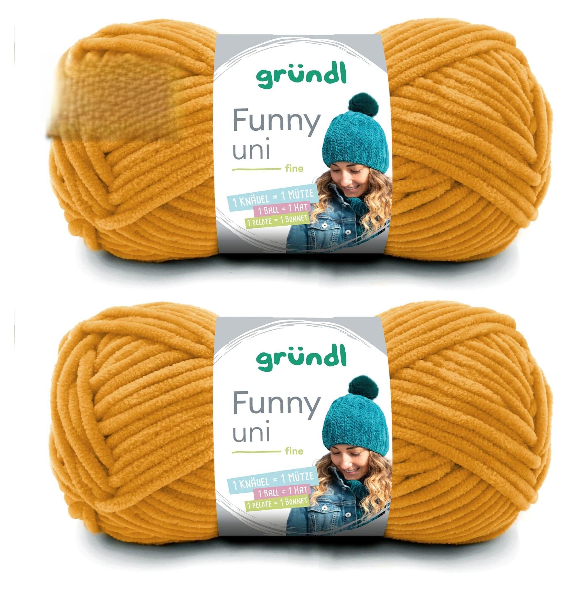 Gründl Wolle Funny uni Chenille Wolle 2 Knäuel 100 g, Senf