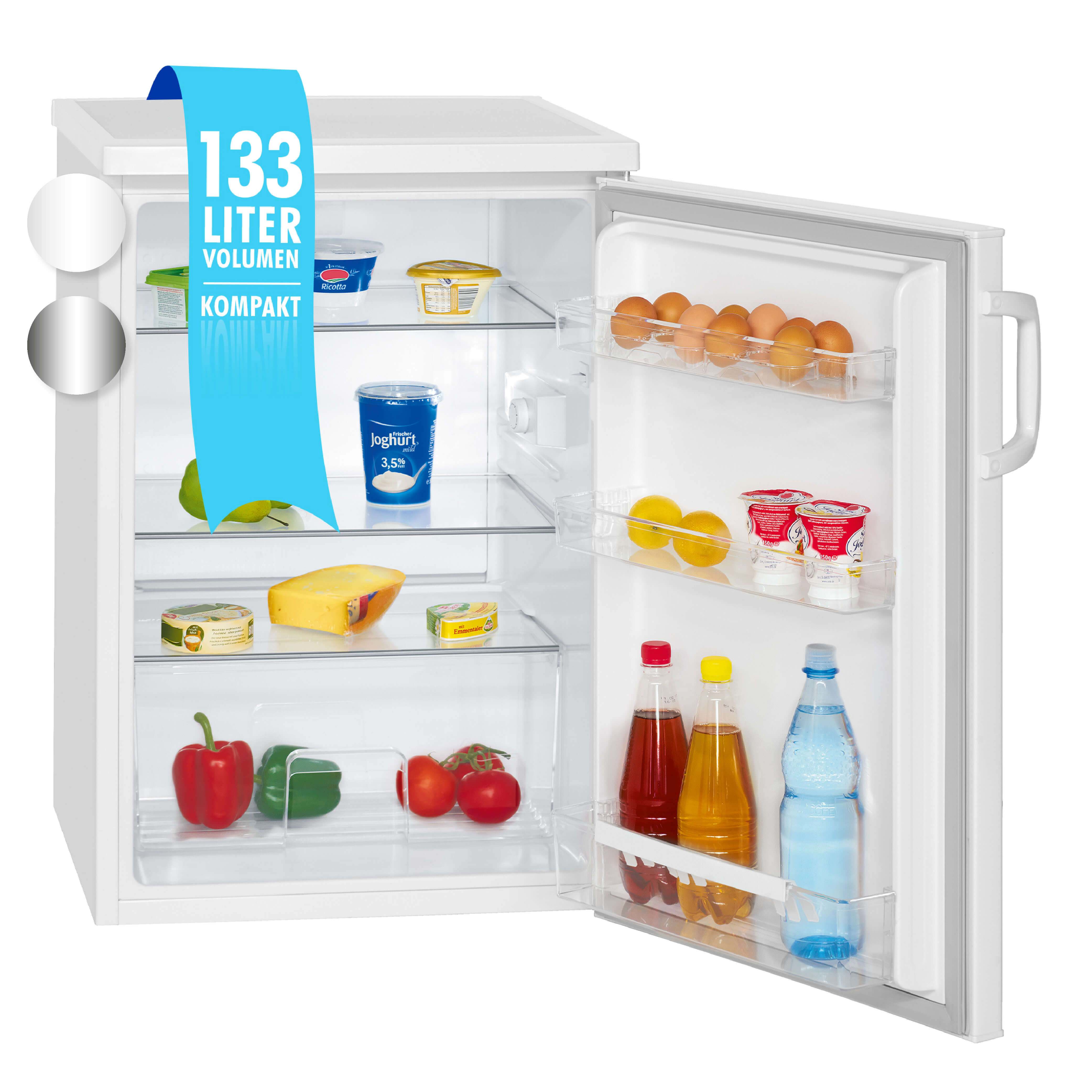 Bomann® Kühlschrank mit Gefrierfach | Kühlschrank klein mit 120L Nutzinhalt  | Kühlen 107L & Gefrieren 13L | Fridge mit 3 Türablagen & 2 Glasablagen 