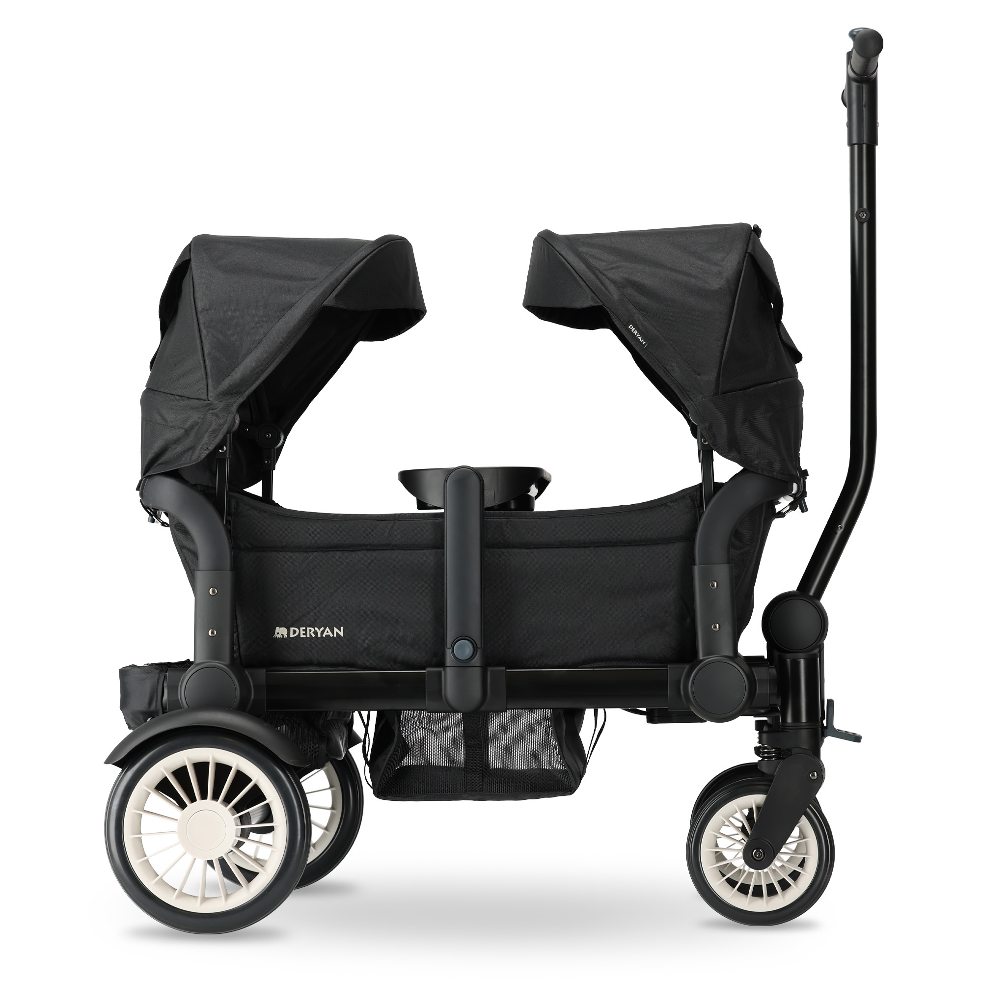Deryan Luxus Sandy Bollerwagen Duo - Tandem Kinderwagen, Klappbar, inkl. Regenschutz & Mückennetz - Schwarz SANDY DL Black