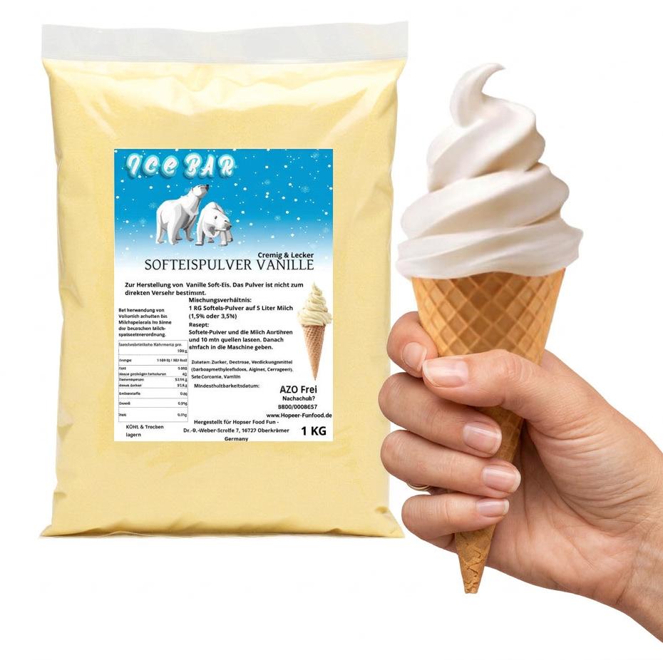 IceBär Softeis Pulver Vanille 1 kg für Softeismaschine & Zuhause