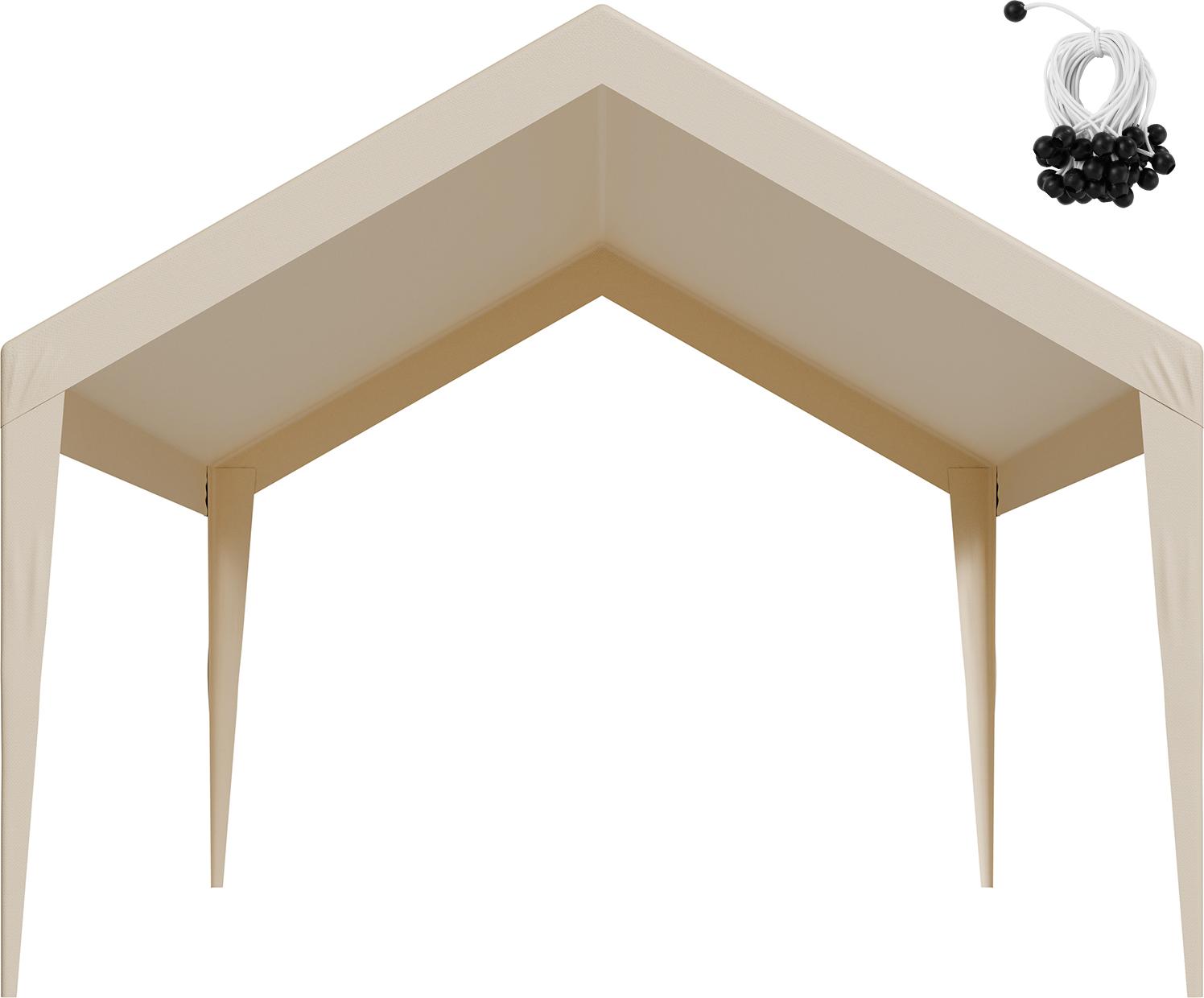 SucceBuy náhradná strecha na prístrešok pre auto, 3,65x6,09 m, robustná plachta na prenosné garážové stany, UV odolný kryt na prístrešky pre autá, so sieťkami na zachytávanie loptičiek, béžová, bez rámu