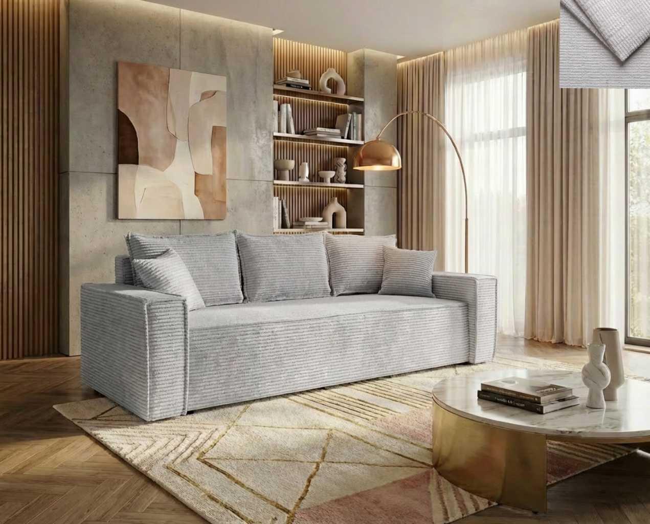 Schlafsofa Bono Nordelo mit Schlaffunktion D-L und Bettkasten, Stoff ASTRA Chenille - 2 Hellgrau, 260 cm COUCH-BONO-ASTR-2