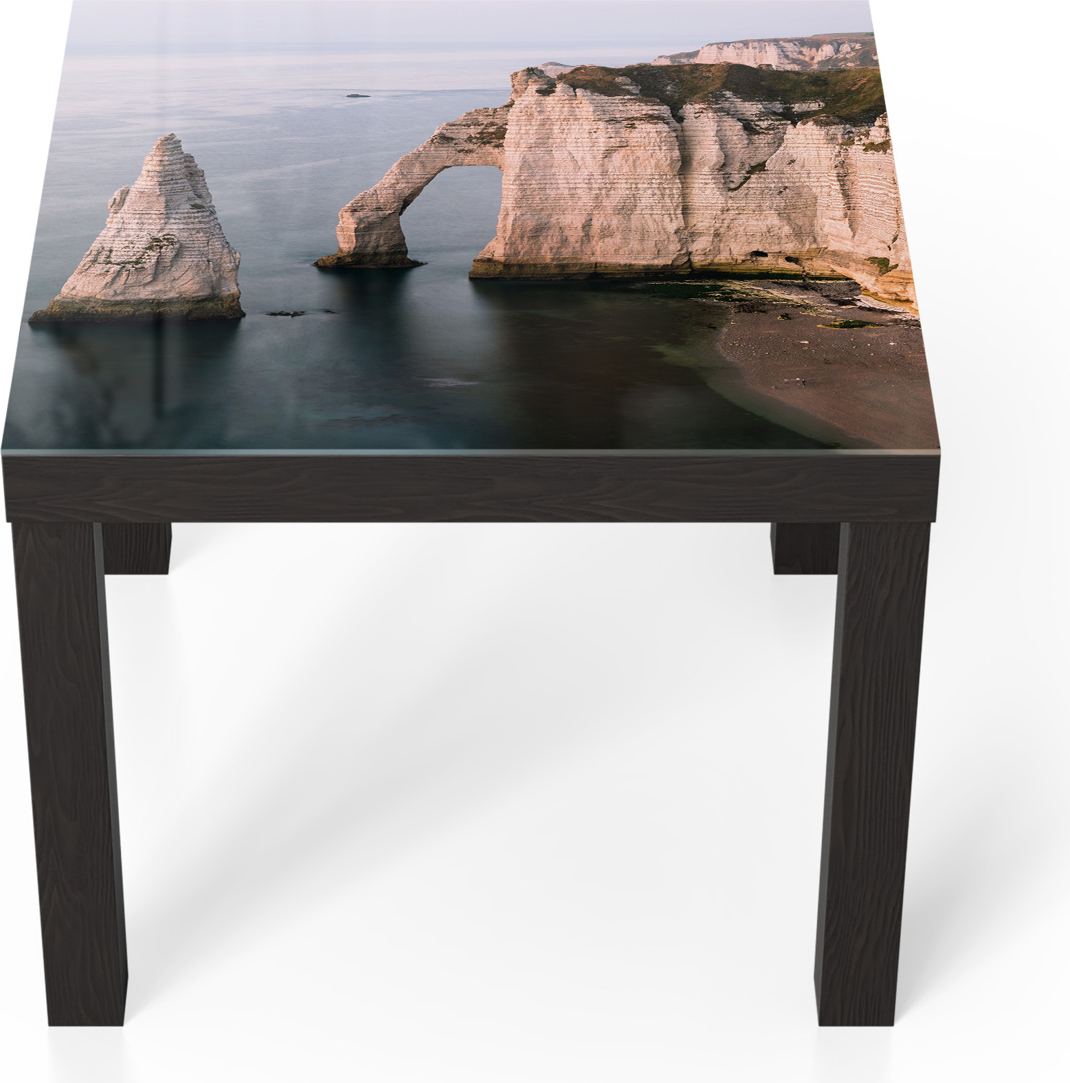 DEQORI Couchtisch 55x55 cm Schwarz 'Klippen von Étretat' Glas Beistelltisch Glastisch modern TL-55-55-B-3377