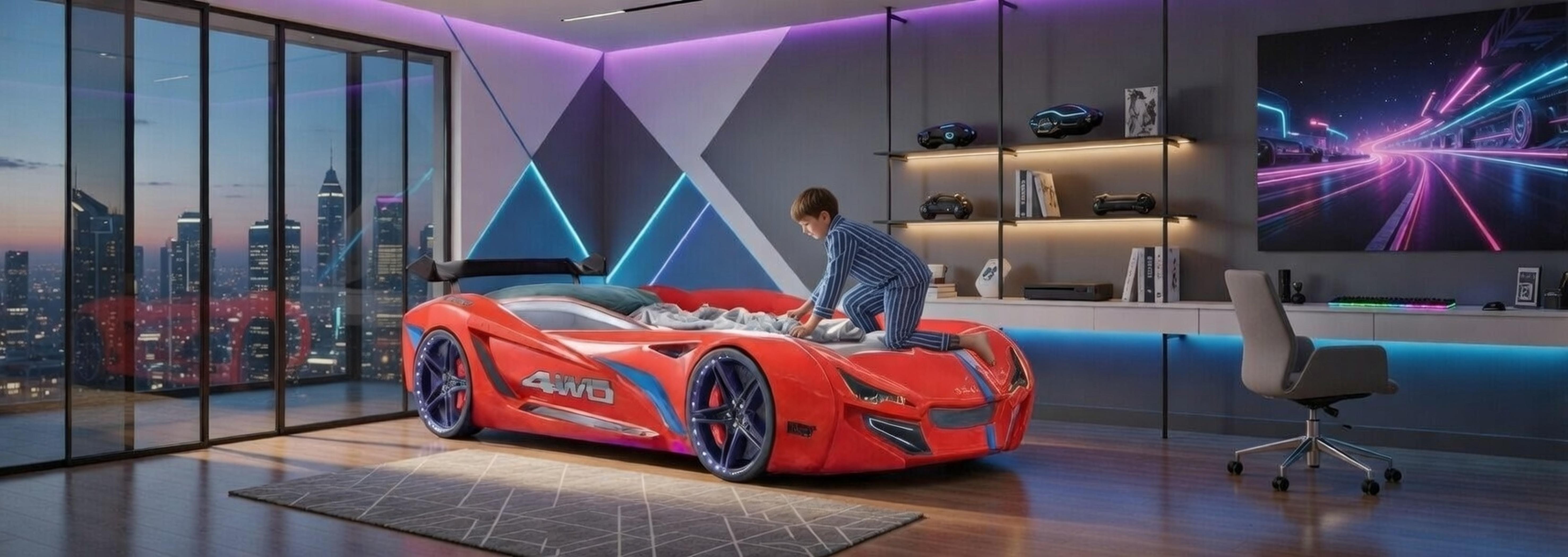 Xl Moebel Gmbh Kinderbett in Rennwagen Design mit LED Beleuchtung und Komfort