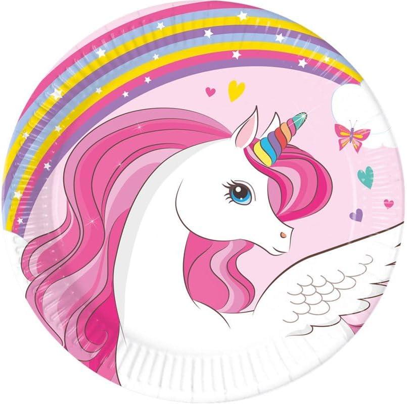 Markenlos 8 kleine Teller mit Einhorn- und Regenbogenmotiv 2026
