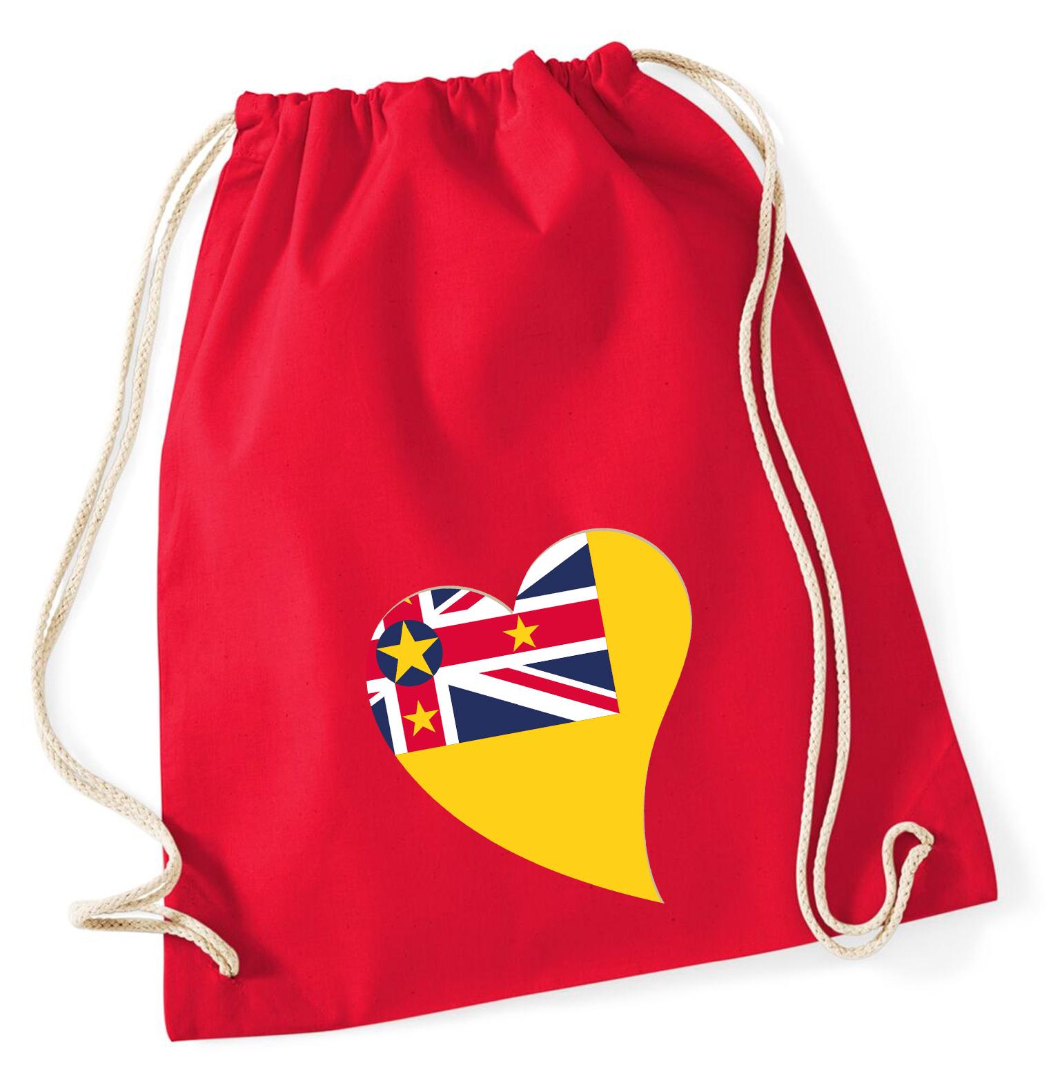 Hellweg Druckerei Huuraa Turnbeutel Niue Flagge Herz 12 Liter Classic Red Baumwolle Rucksack Geschenkidee 6911TB-CRED