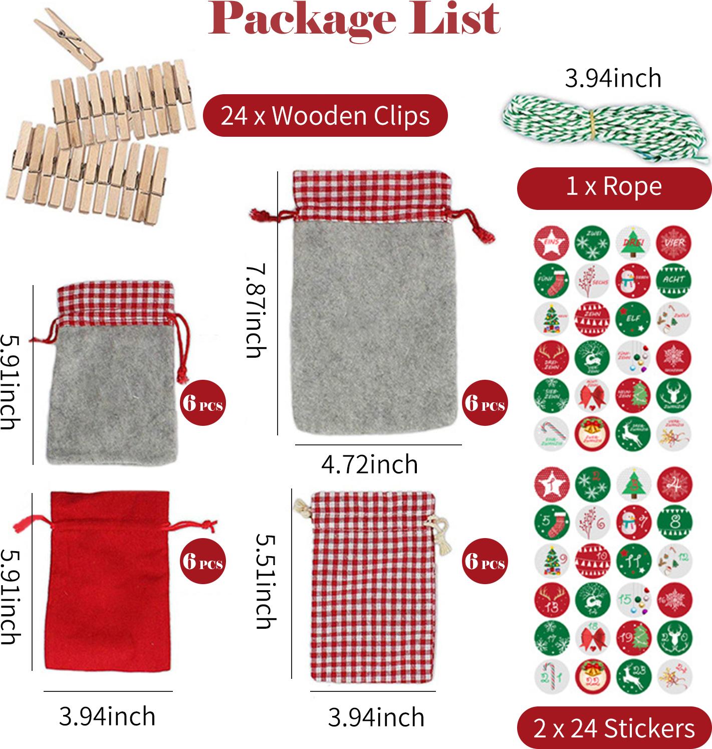 24ks adventný kalendár taška 24 dní vianočné odpočítavanie Surllung