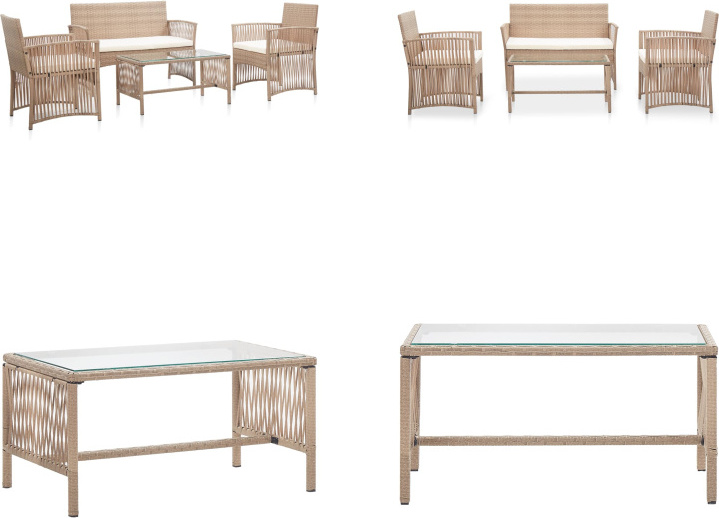 vidaXL 4-dielna záhradná obývacia súprava s vankúšom poly ratan béžová - záhradná obývacia súprava - záhradné obývacie súpravy - záhradné obývačky - záhradné ležadlá