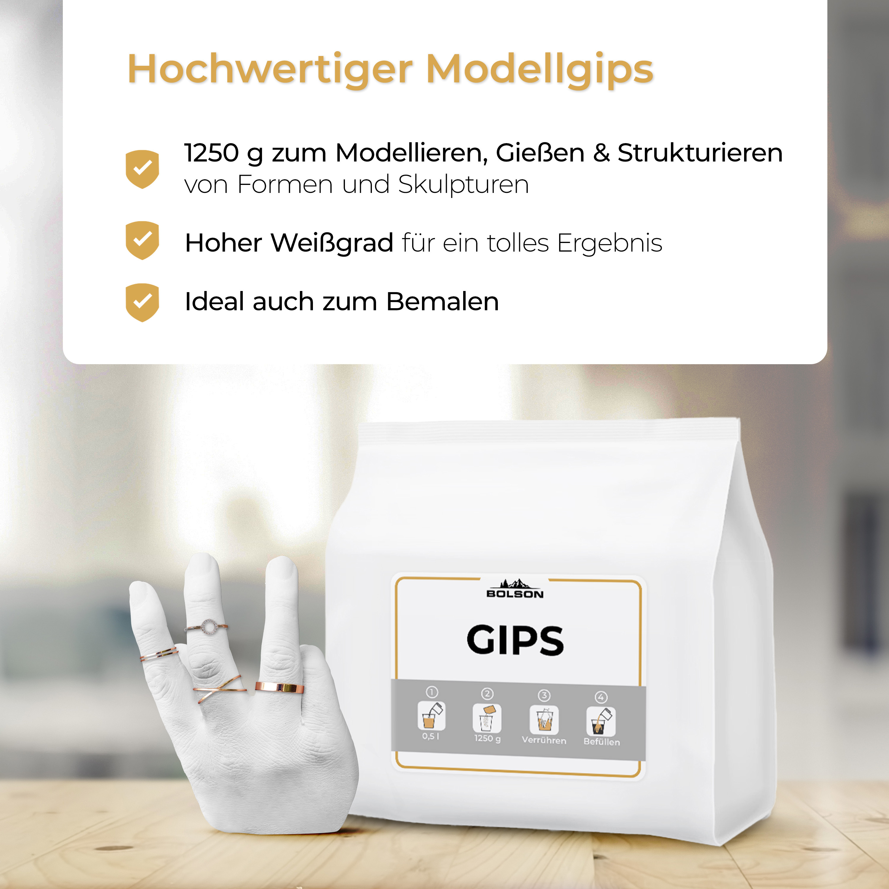 Bolson Modellgips (1250 g) zum Basteln & Gießen