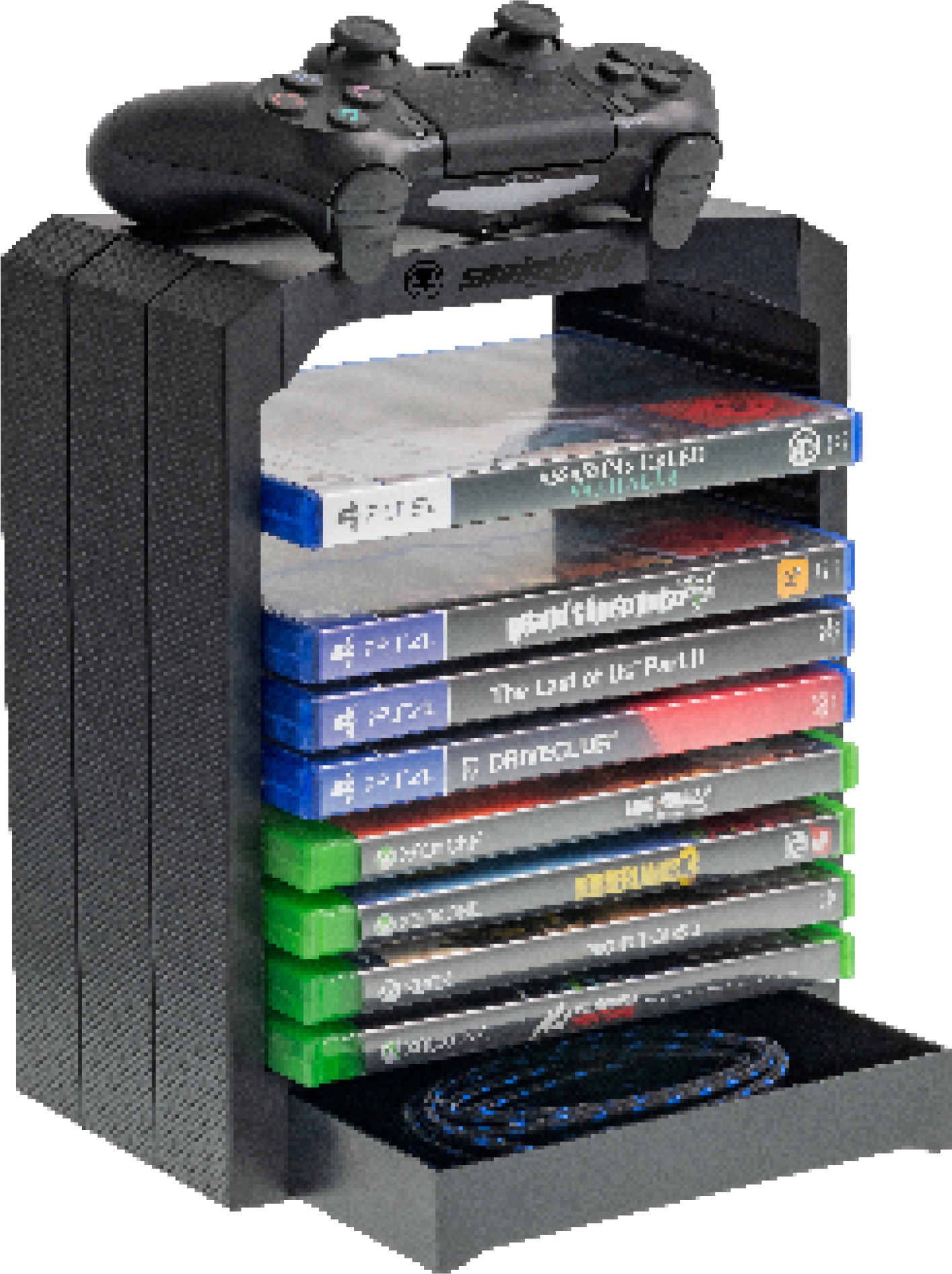 snakebyte GAMES:TOWER 4 - Gaming-Organiser, Aufbewahrung für 10 PlayStation 4 Spiele, Zubehörschublade, auch passend für Blu-Rays & Xbox Games SB916892