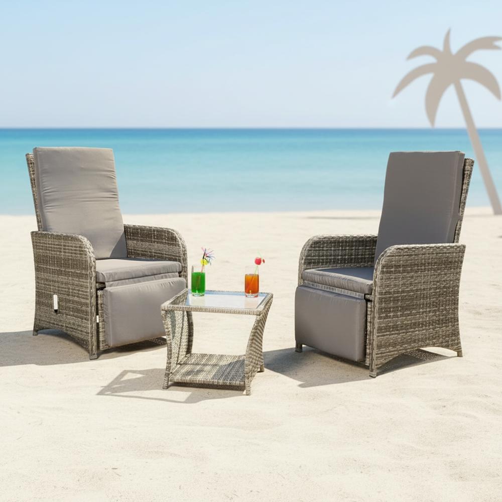 Mucola Sedacia súprava 2 kreslá a stôl Polyratanová obývacia súprava Záhradný nábytok Sedacia súprava s kreslami Záhradný set Jedálenská súprava - sivá