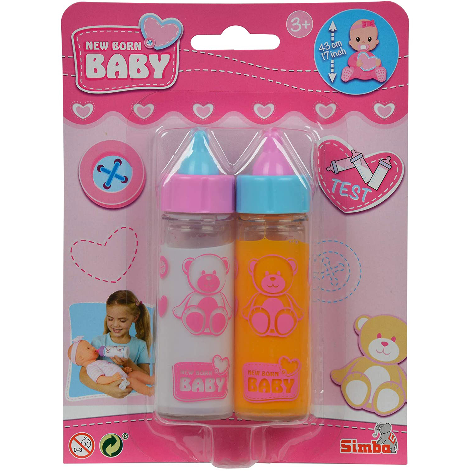 Puppentrinkflasche Zauberflasche Babypuppen Milchfläschchen blau rosa by HELESS 